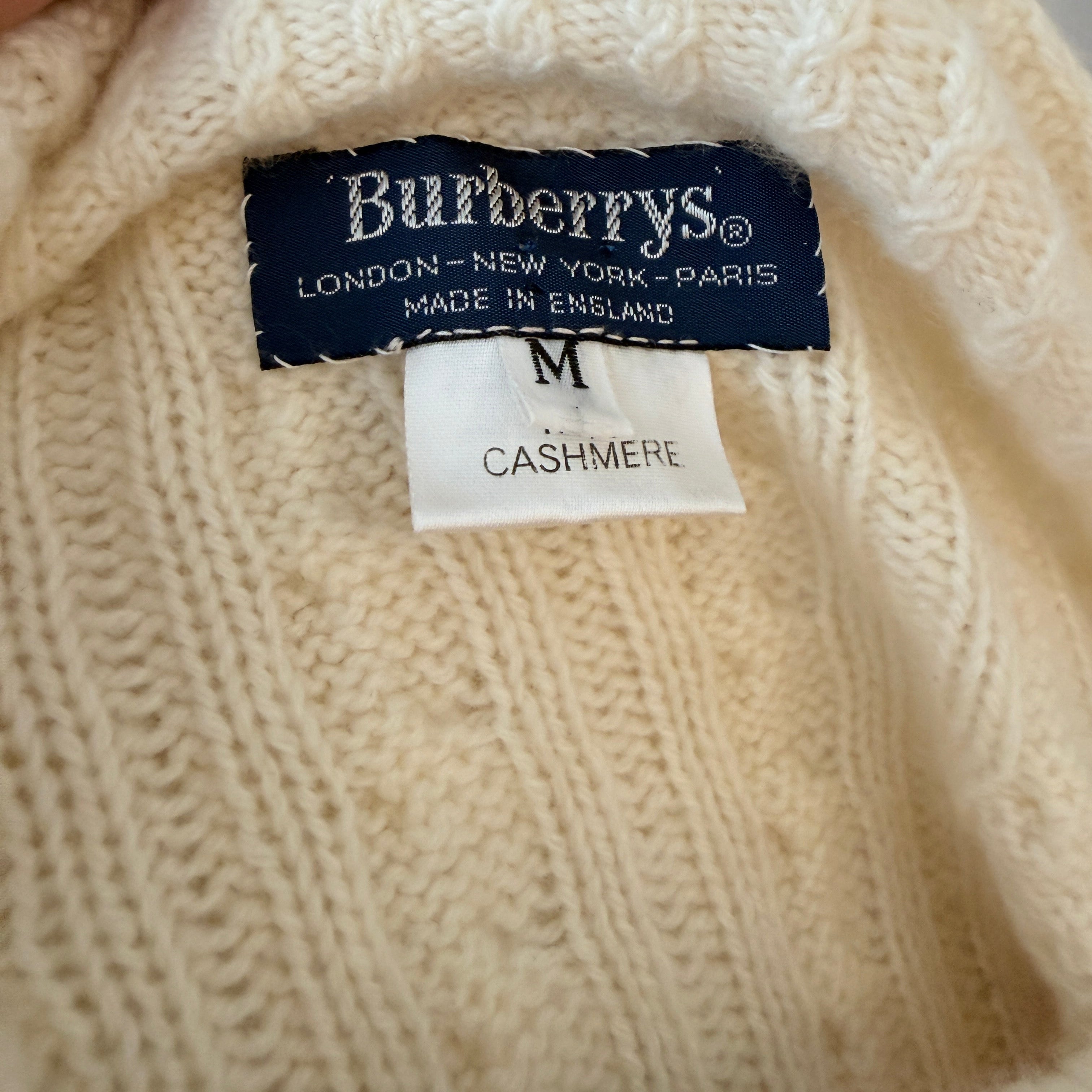 1980s Burberry Ivory Cashmere Cable-Knit Sweater with Handkerchief Collar