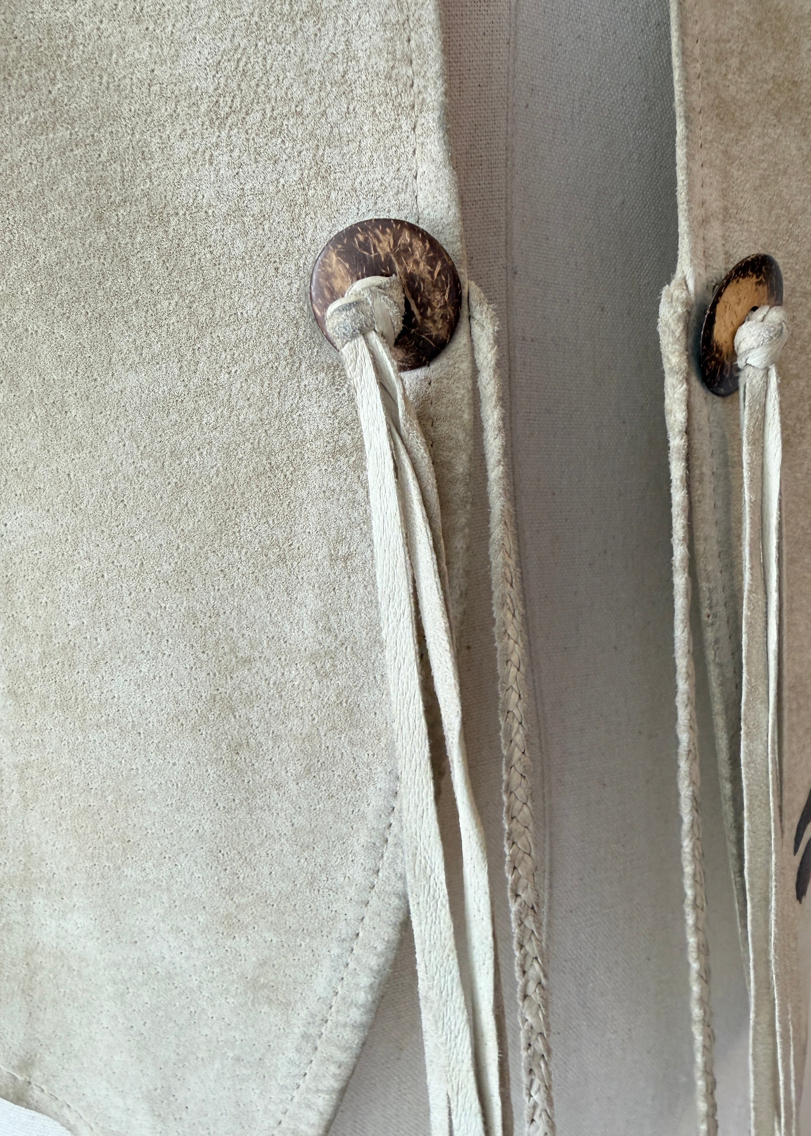 1990s Char Santa Fe Light Gray Suede Vest with Hand-Painted Tiger Motif