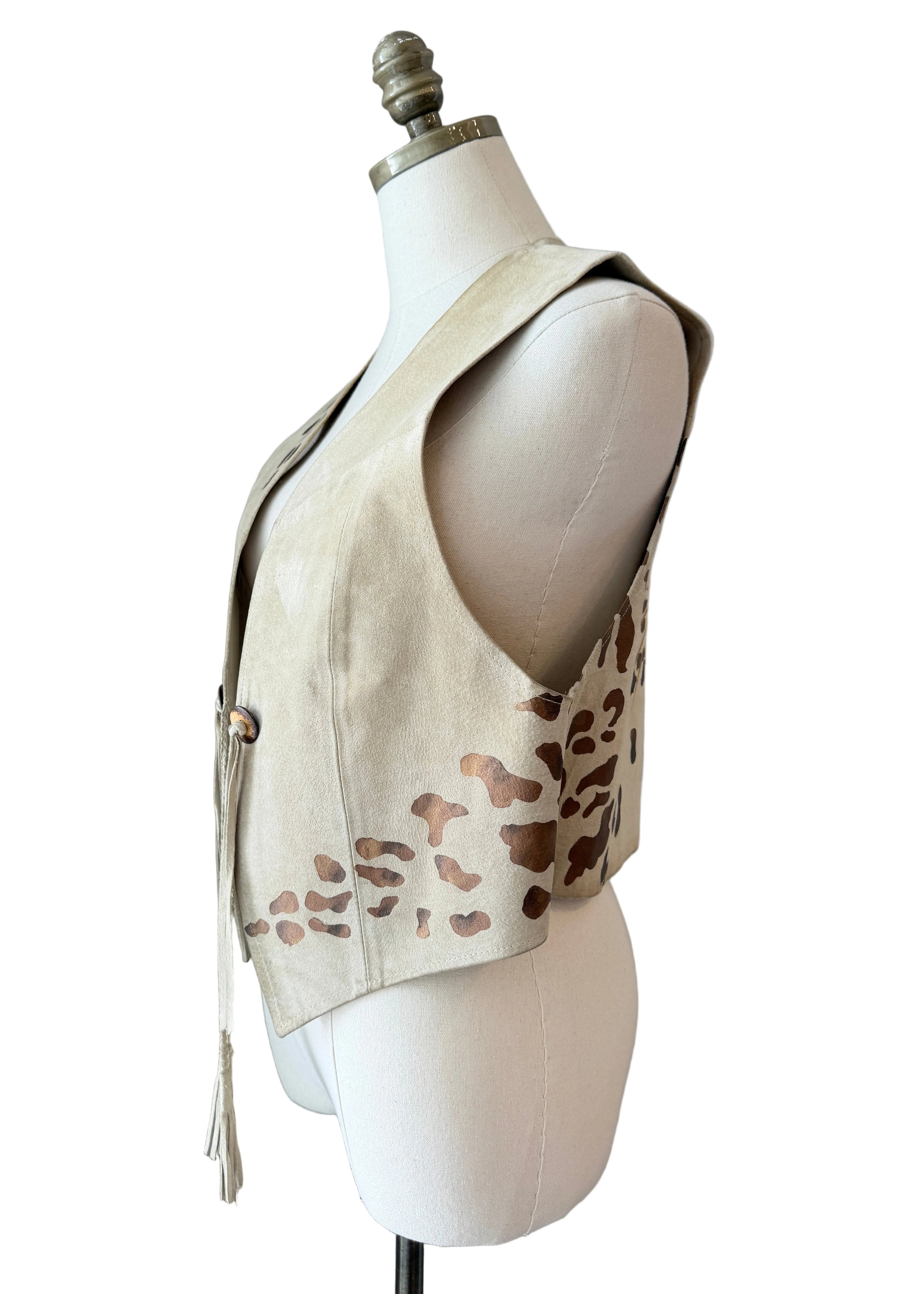 1990s Char Santa Fe Light Gray Suede Vest with Hand-Painted Tiger Motif
