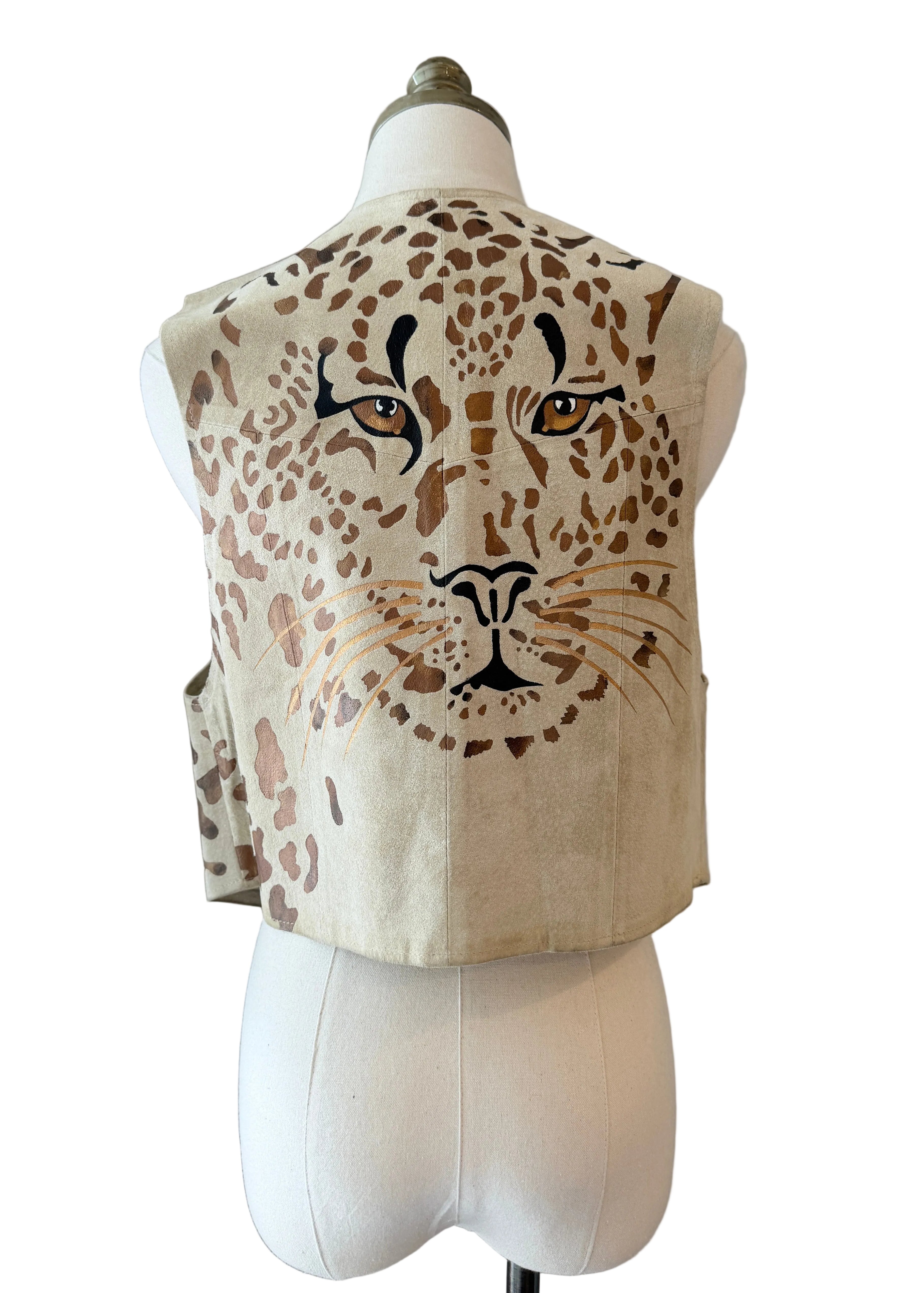 1990s Char Santa Fe Light Gray Suede Vest with Hand-Painted Tiger Motif