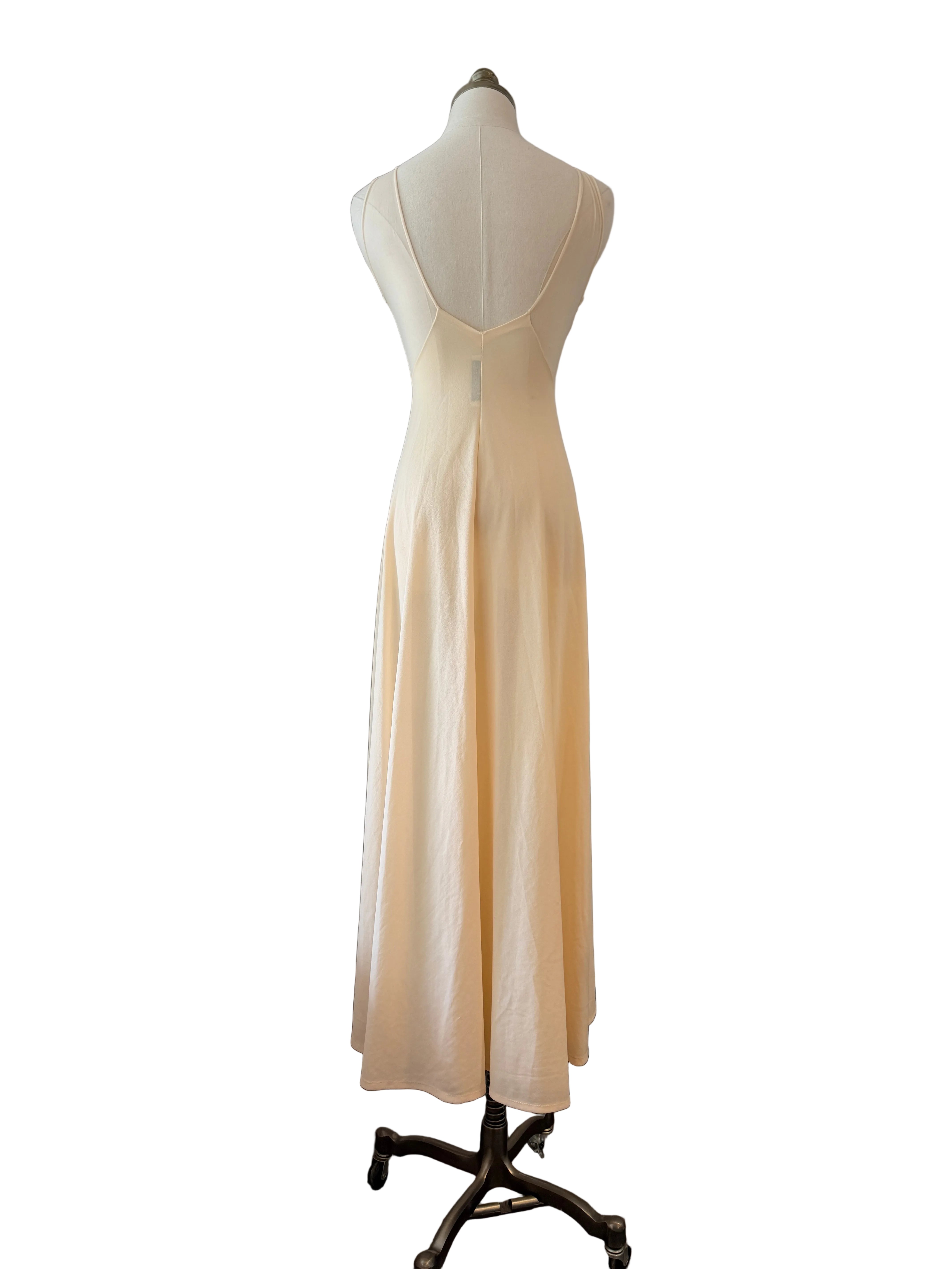 1960s Blanche by Ralph Montenero Ivory Nightgown with Sheer Lace Insets