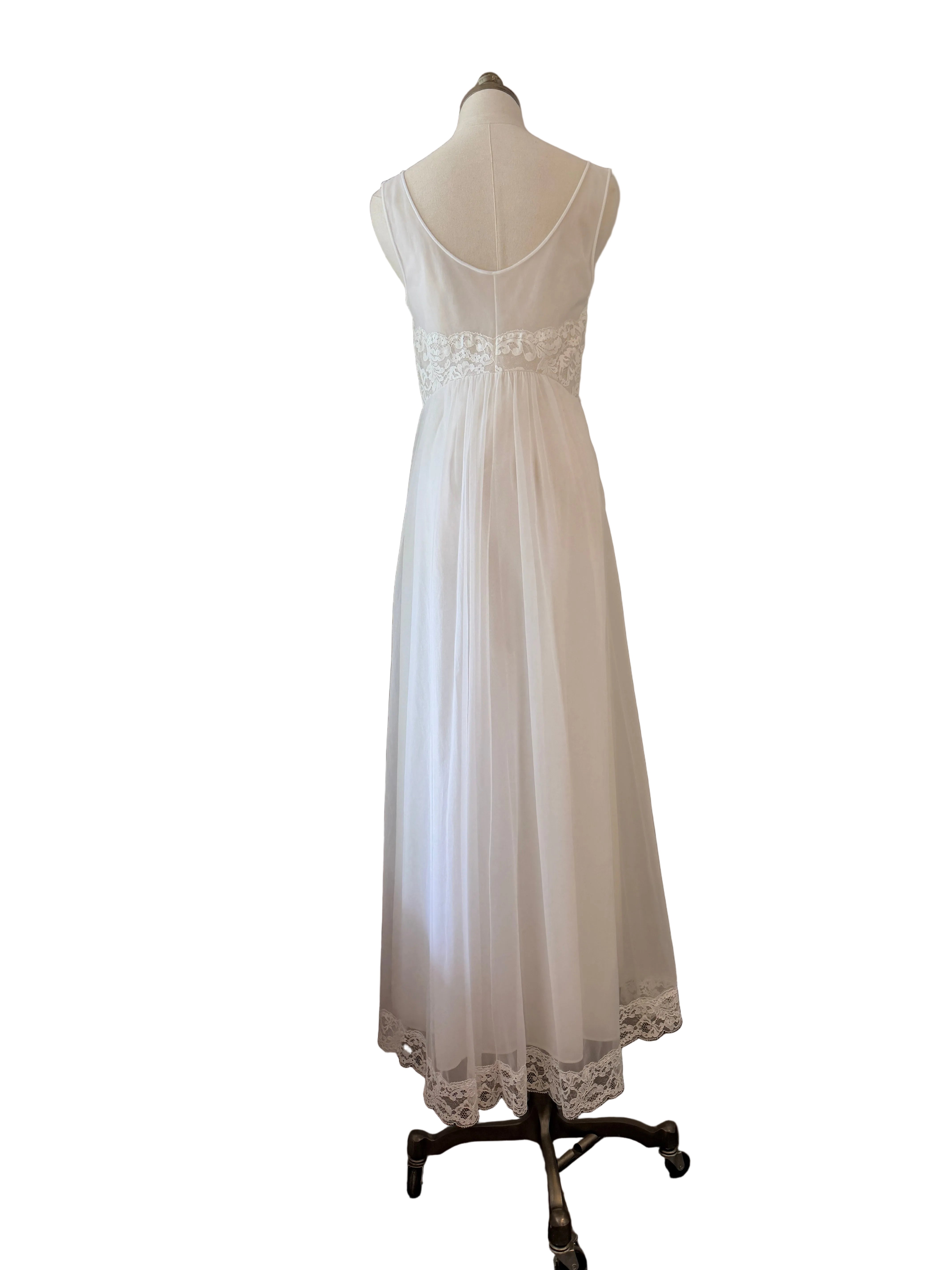 1960s Ivory Lace Bodice Nightgown with Layered Sheer Nylon Skirt