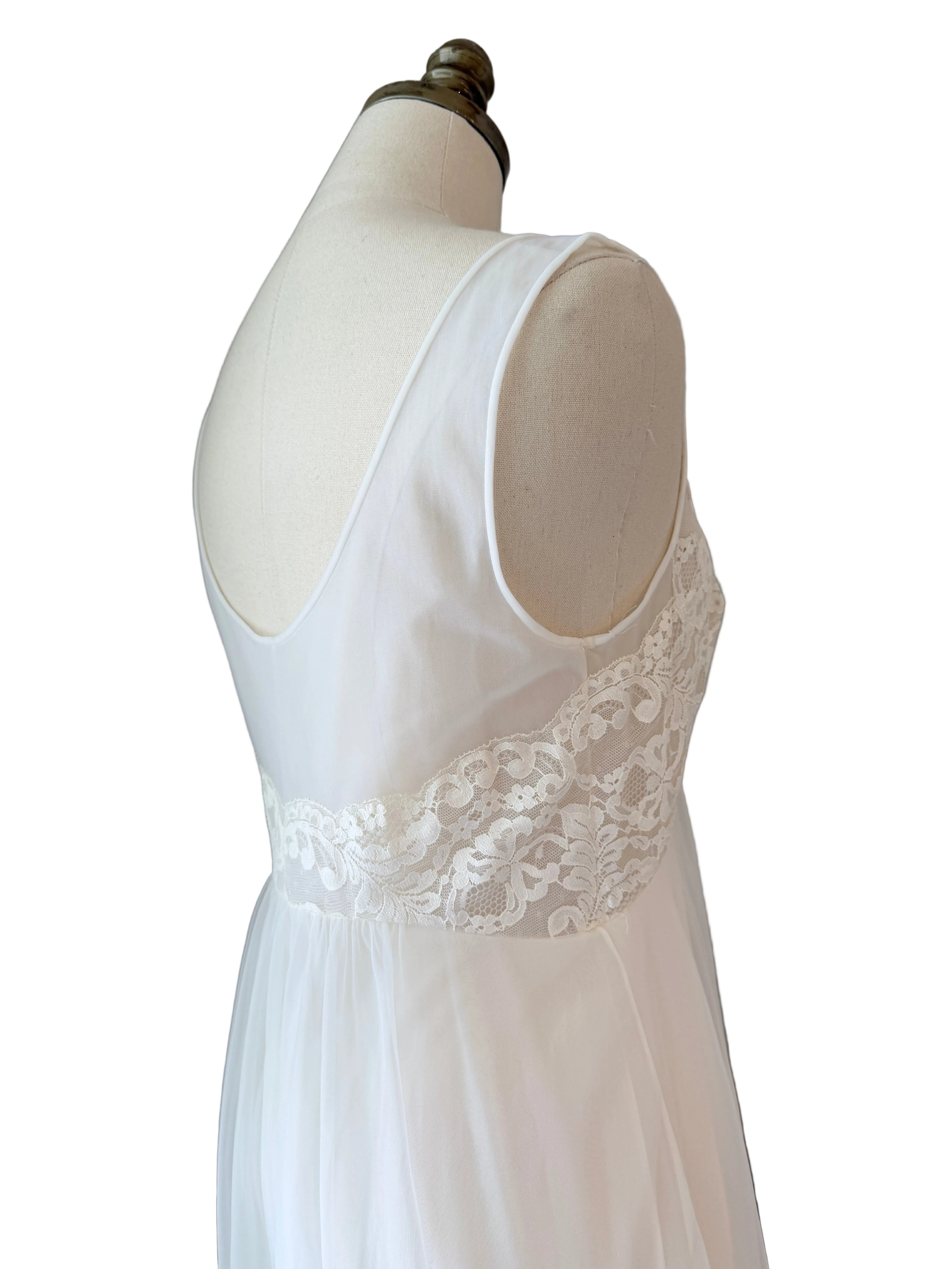 1960s Ivory Lace Bodice Nightgown with Layered Sheer Nylon Skirt
