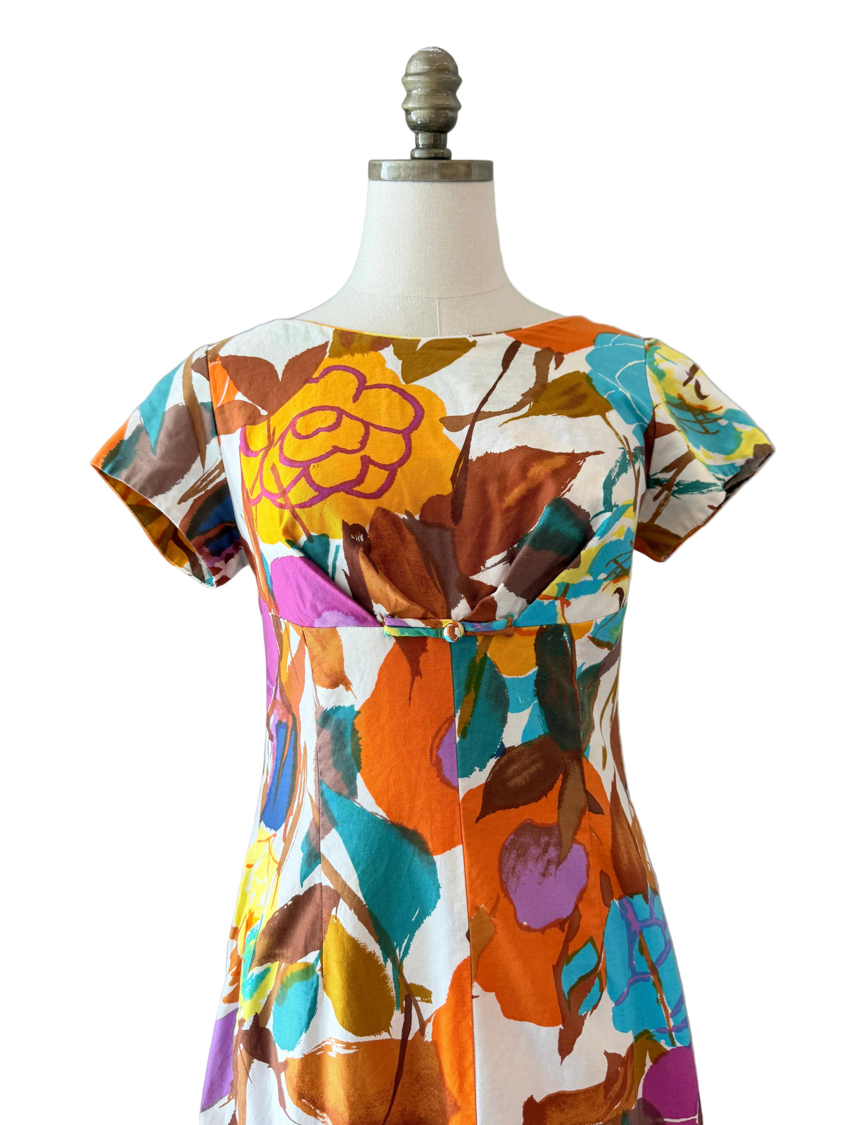 1960s Alice Polynesian Fashions Floral Empire-Waist Cotton Maxi Dress