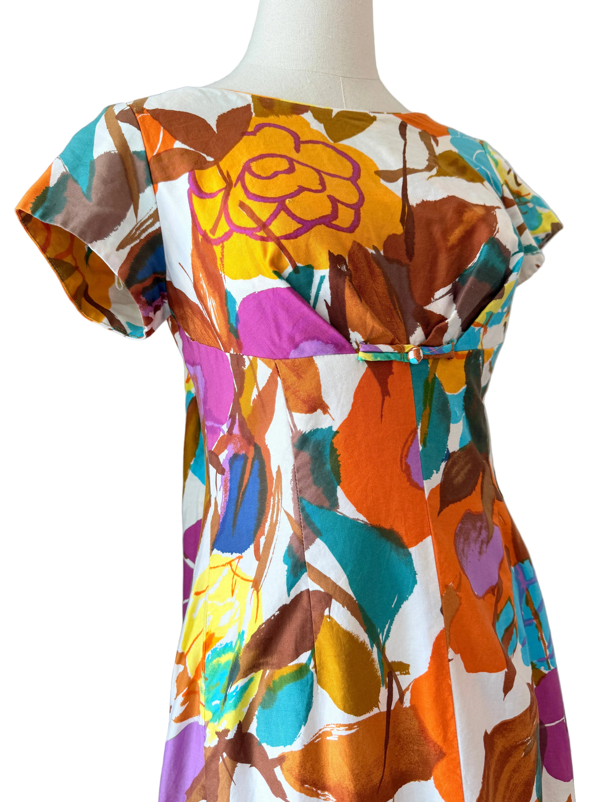 1960s Alice Polynesian Fashions Floral Empire-Waist Cotton Maxi Dress