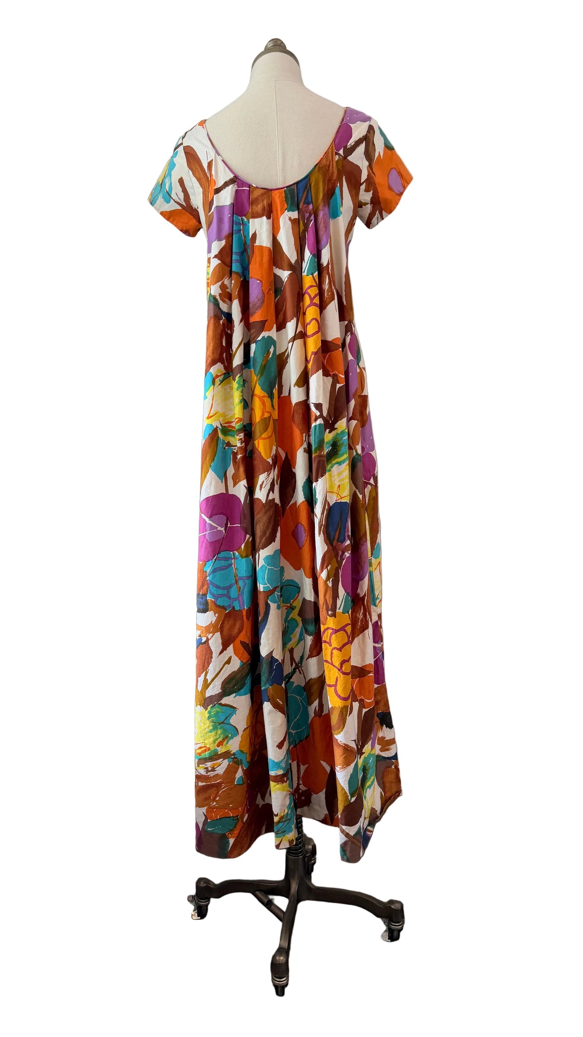 1960s Alice Polynesian Fashions Floral Empire-Waist Cotton Maxi Dress
