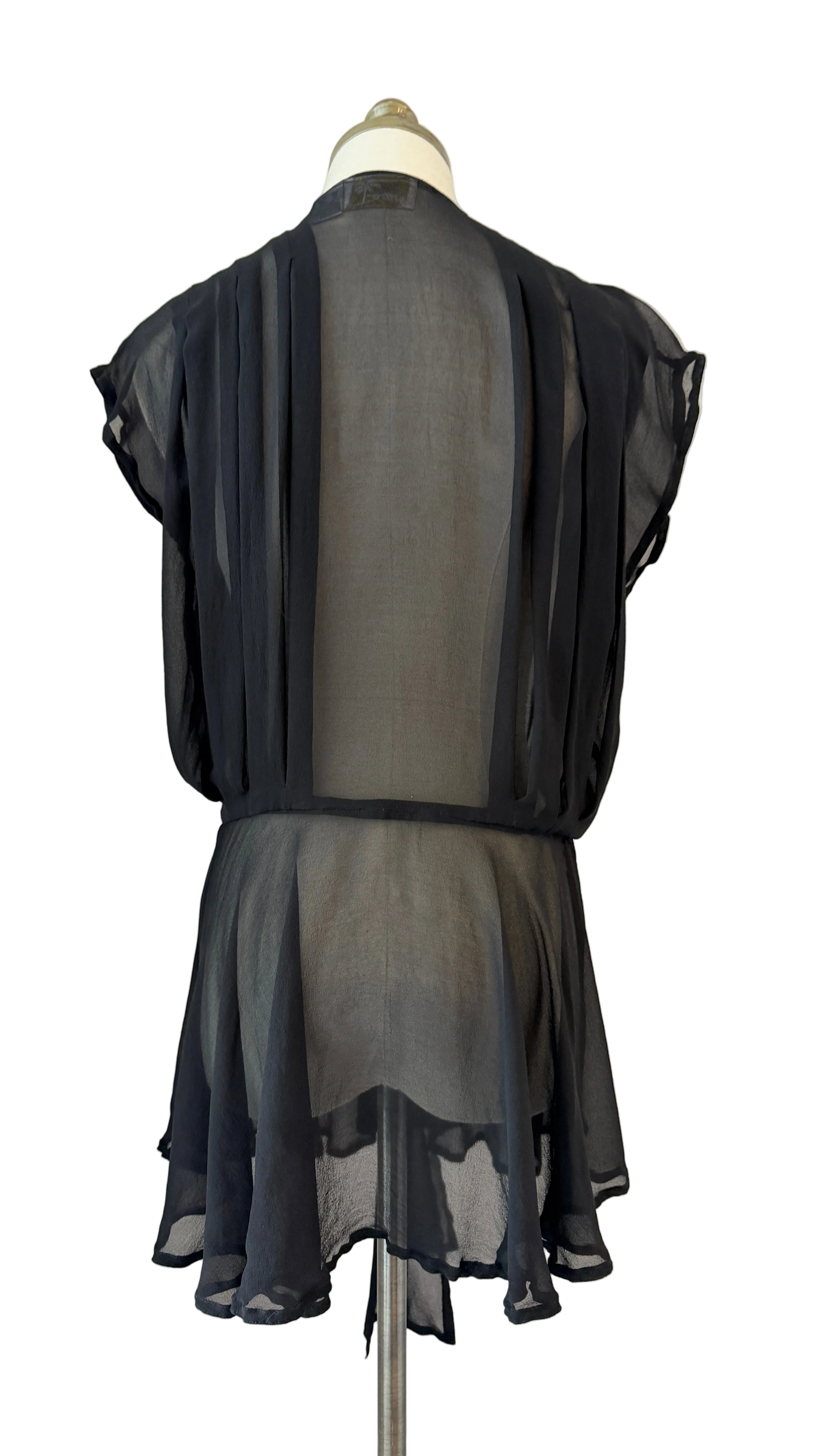 1970s Gottex Black Sheer Cover-Up with Tie Waist