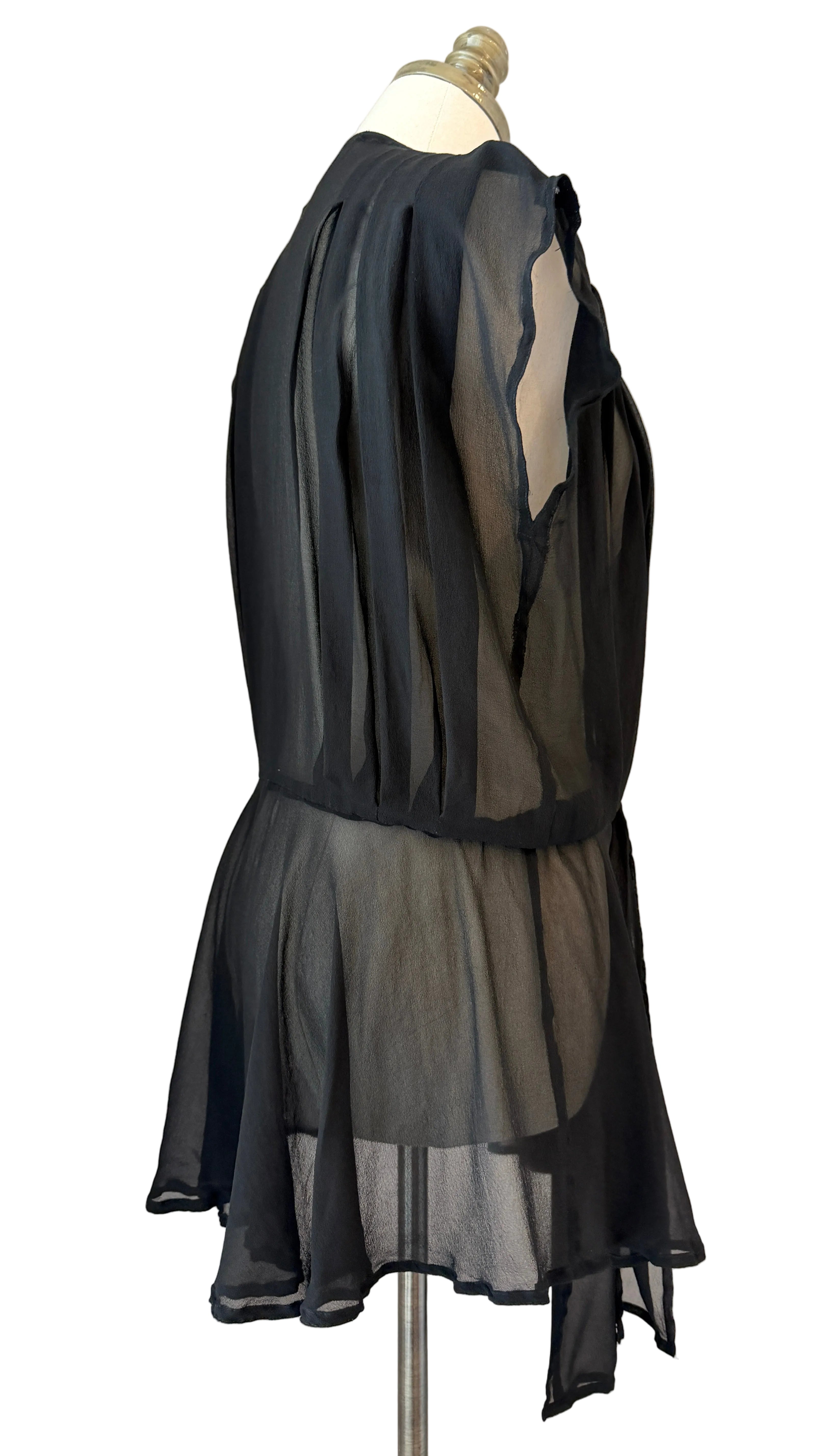 1970s Gottex Black Sheer Cover-Up with Tie Waist