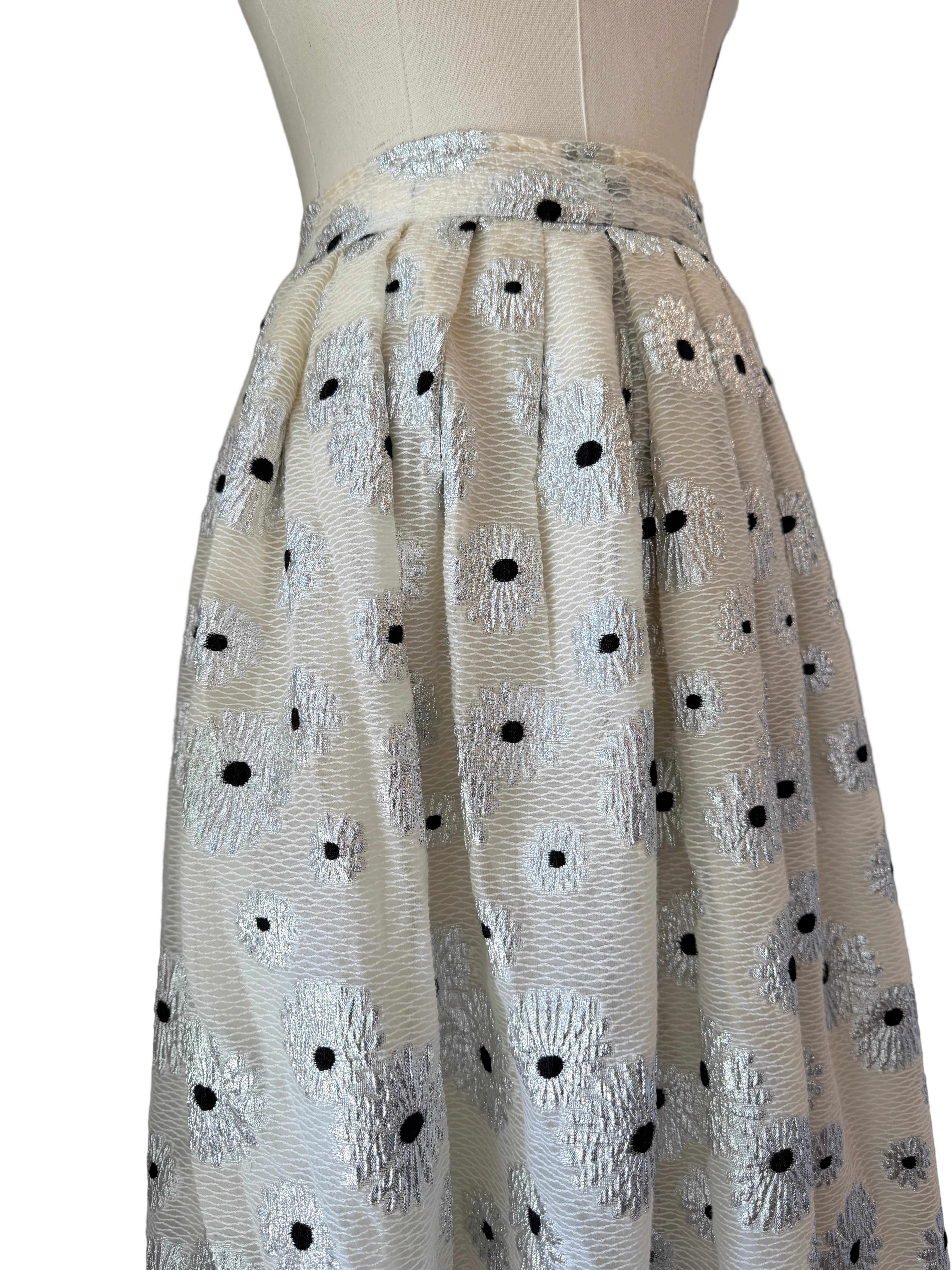 1960s White Mesh Maxi Skirt with Silver Floral Print