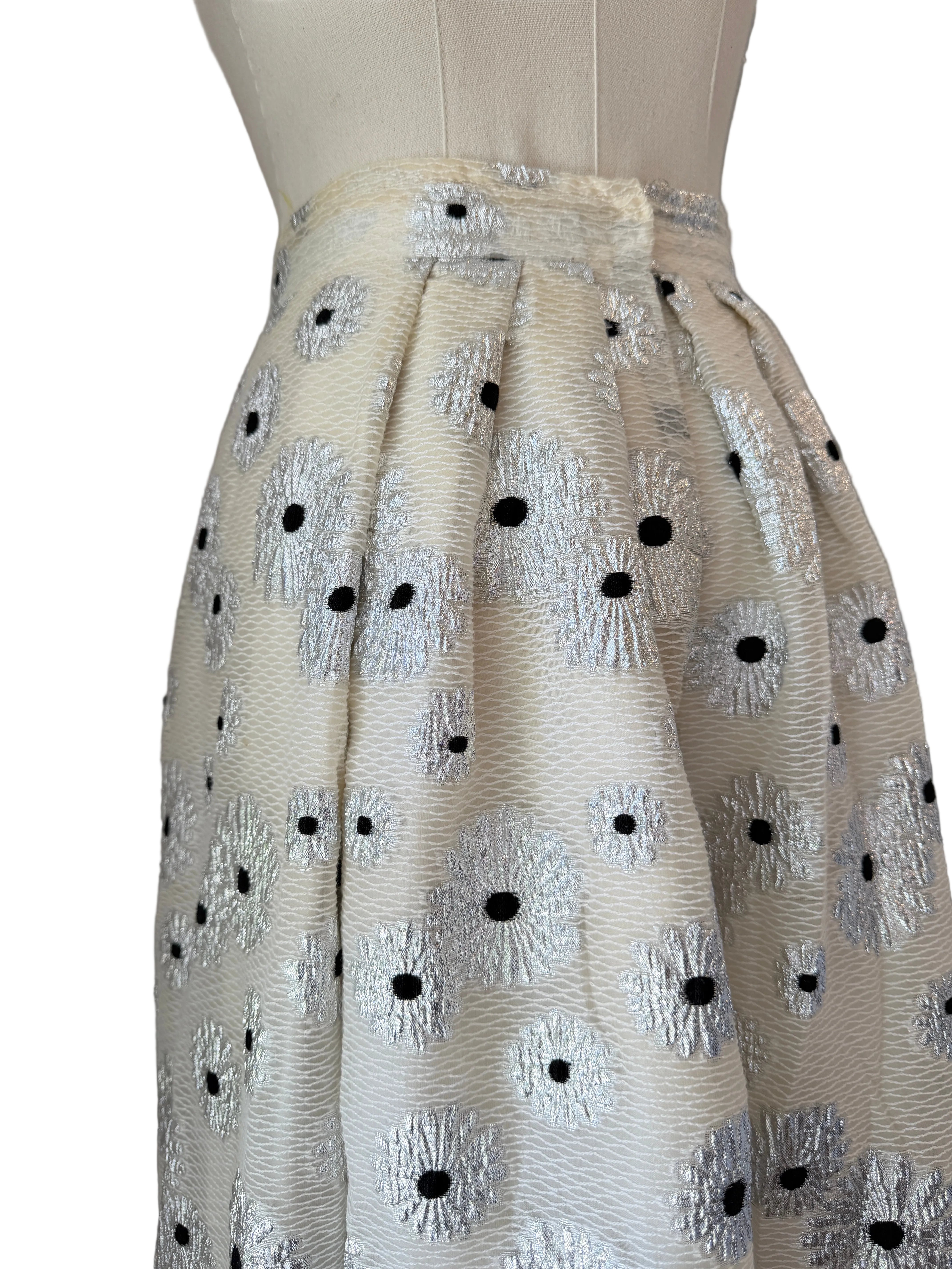 1960s White Mesh Maxi Skirt with Silver Floral Print