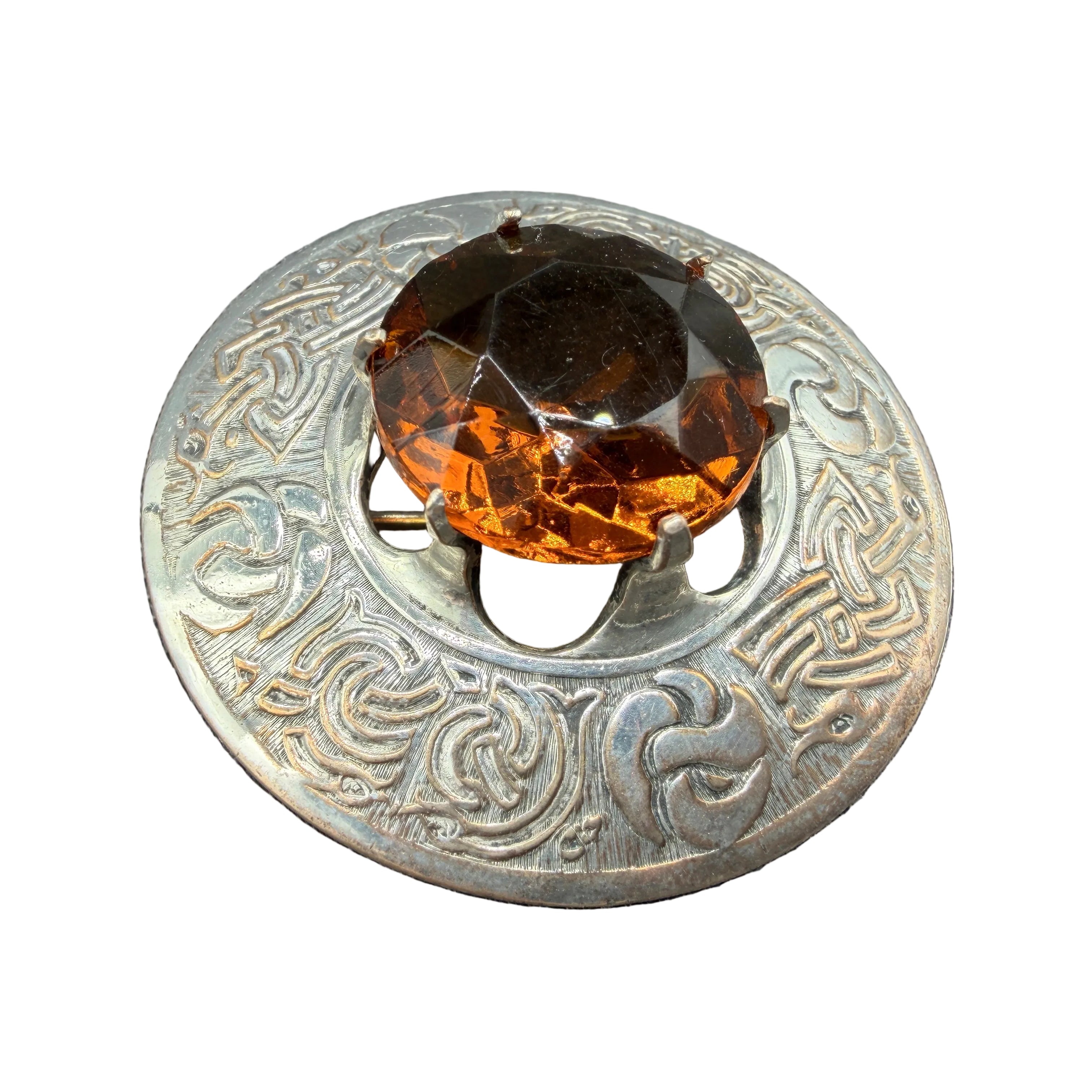 Victorian Silver Scottish Kilt Pin with Faceted Citrine Stone