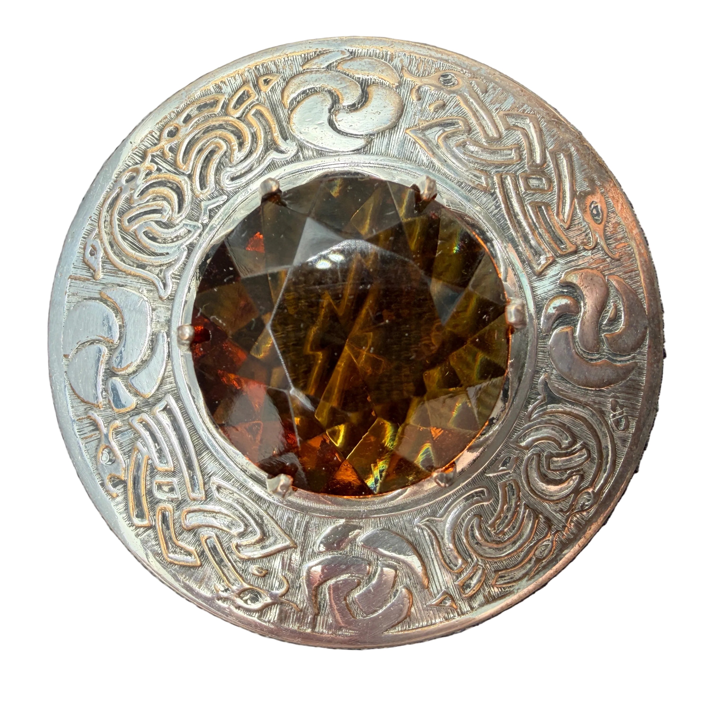 Victorian Silver Scottish Kilt Pin with Faceted Citrine Stone