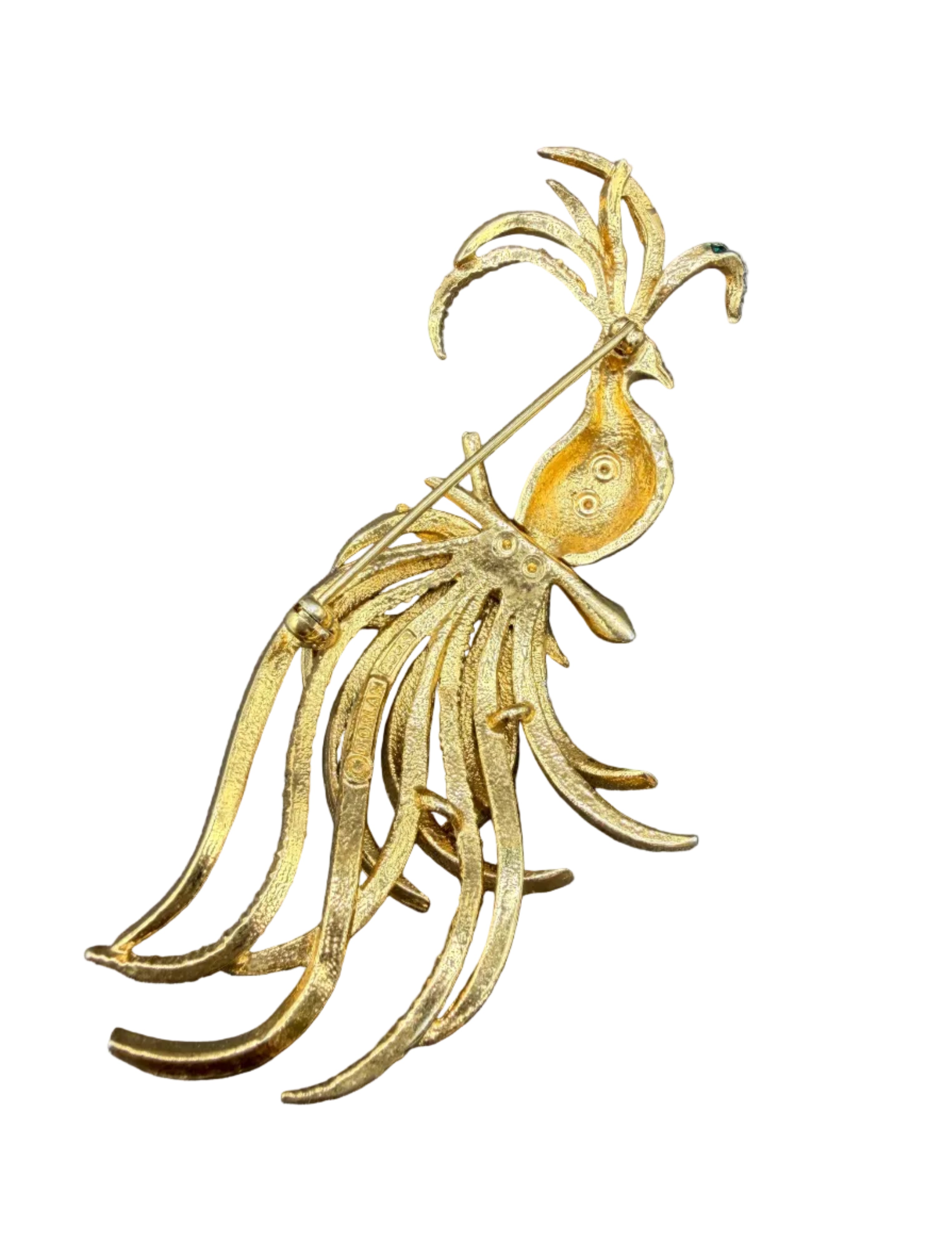1980s D'Orlan Gold-Tone Bird of Paradise Brooch with Enamel & Rhinestones