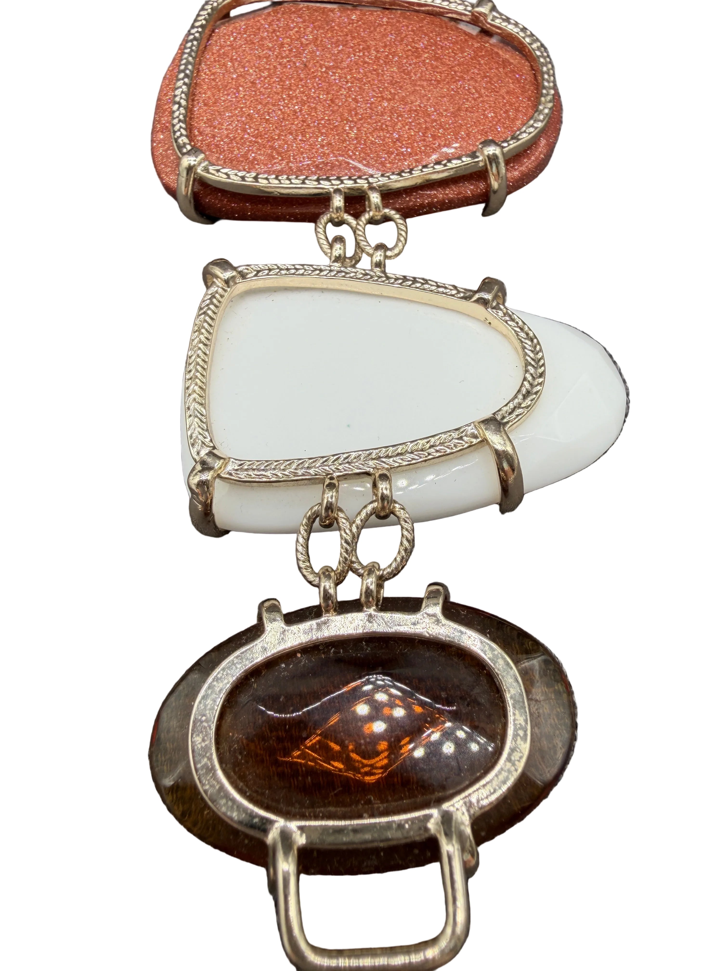 1960s Chunky Link Bracelet with Milk Glass, Amber Glass & Goldstone