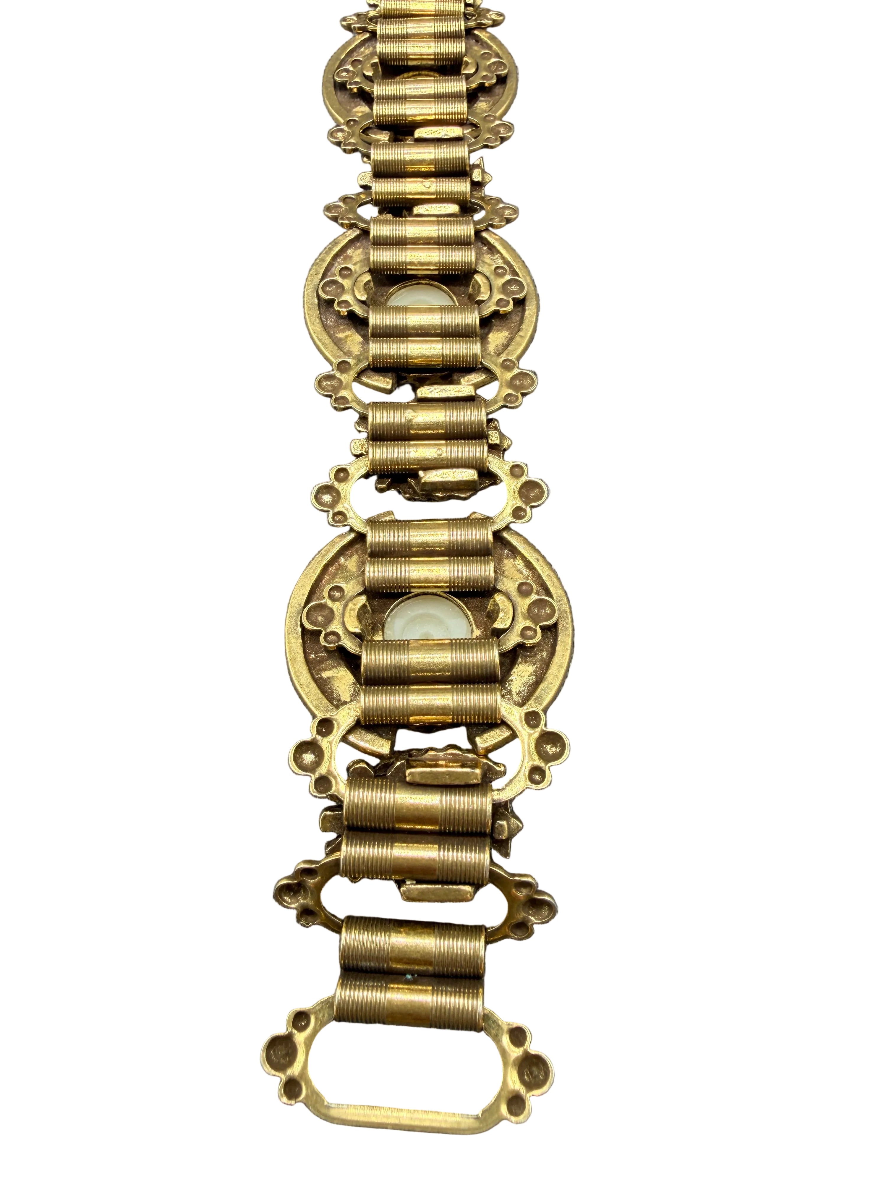 1960s Faux Pearl Victorian Revival Panel Bracelet