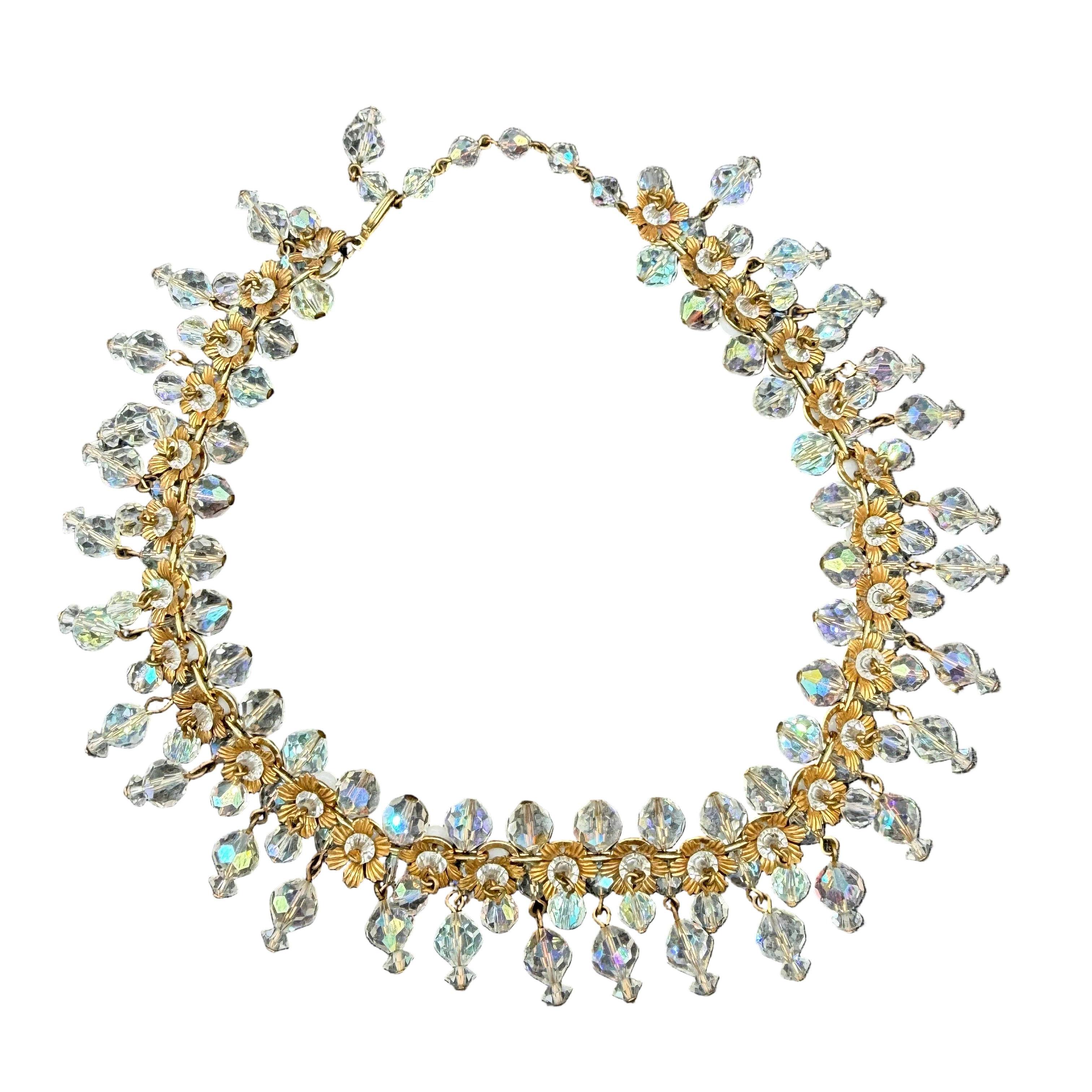 1950s Juliana (DeLizza & Elster) "Cha Cha" Dangle Necklace with Aurora Borealis Crystals