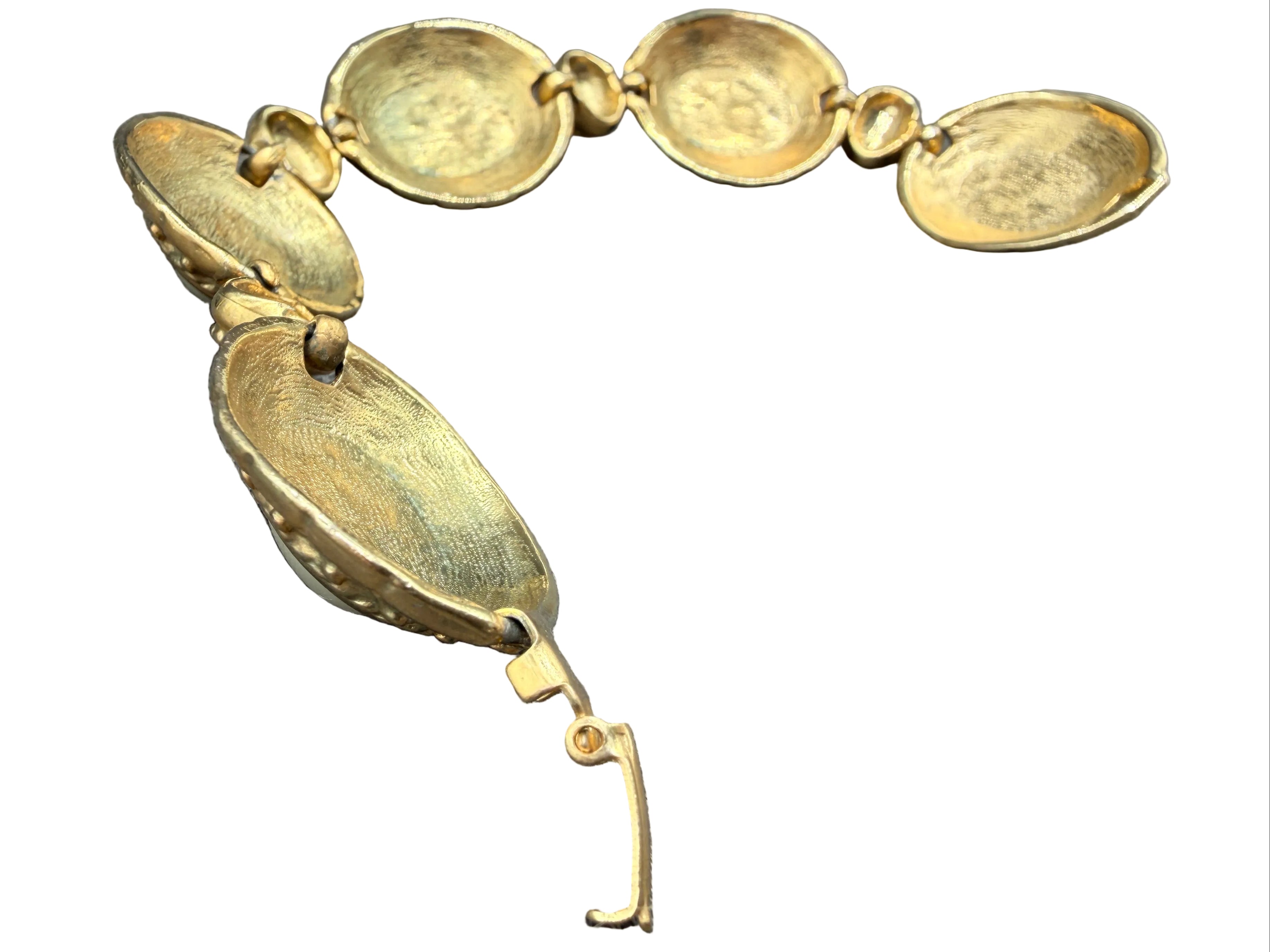1960s Monet Gold-Tone Victorian Revival Link Bracelet with Faux Pearl Stations