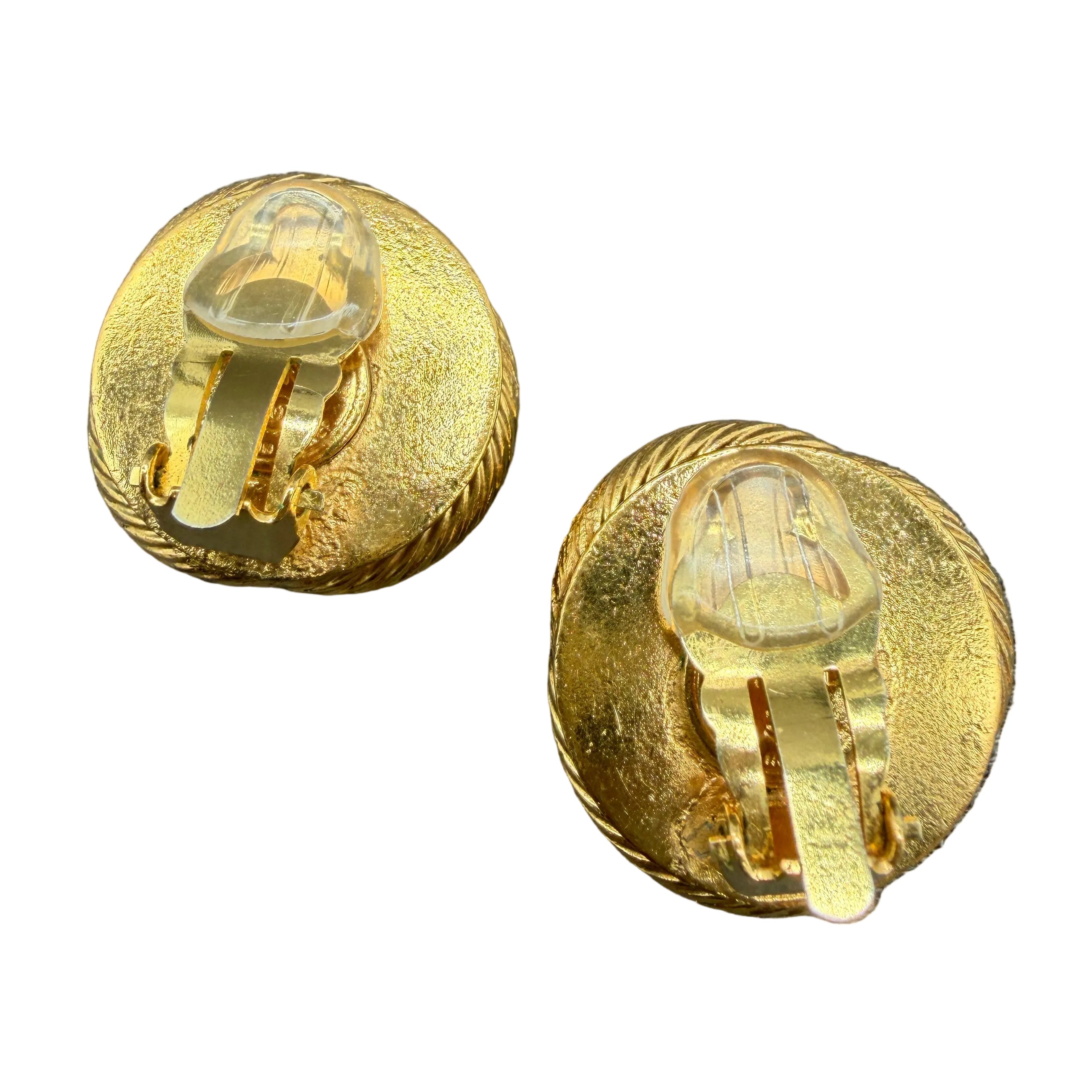 1980s Chanel Gold-Tone Rope Interlocking Circle Clip Earrings with Faux Glass Pearl & Crystal Accents