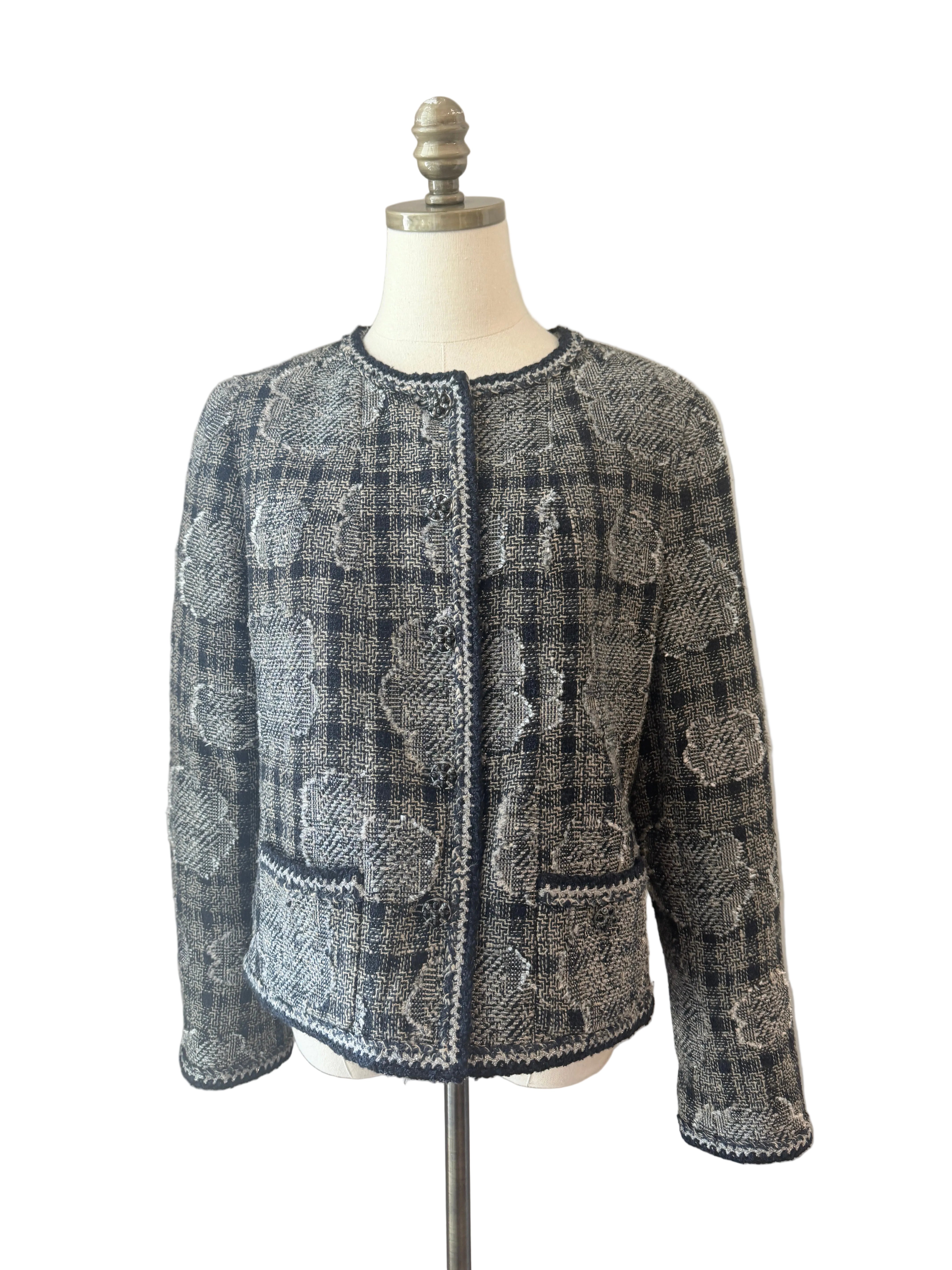 2006 Chanel Pre-Fall Camellia Tweed Jacket with Floral Buttons