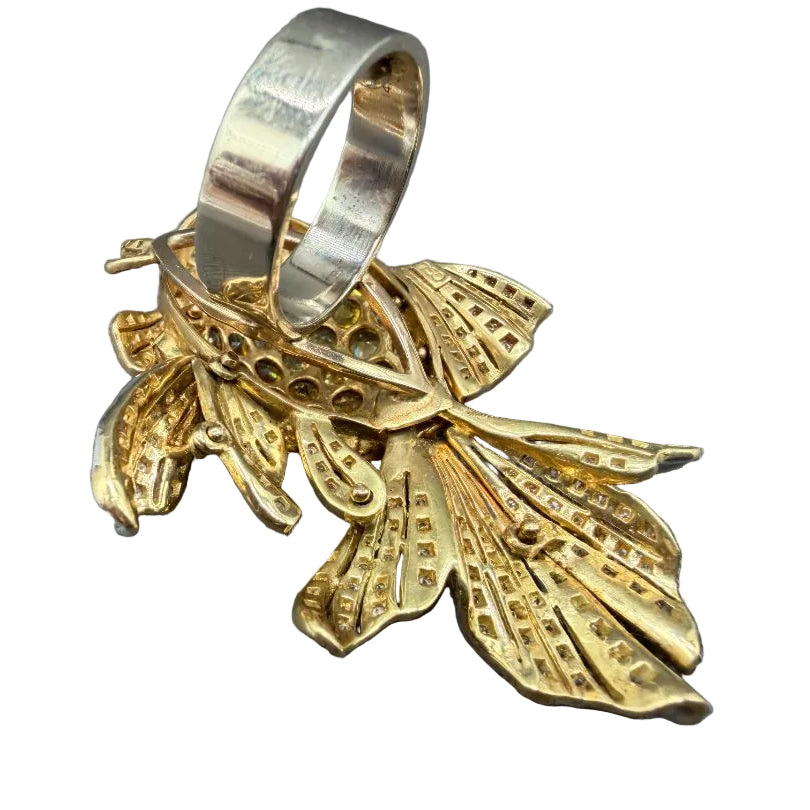 Italian 18K Gold Betta Fish Ring with Yellow Sapphires, Diamonds &amp; Ruby