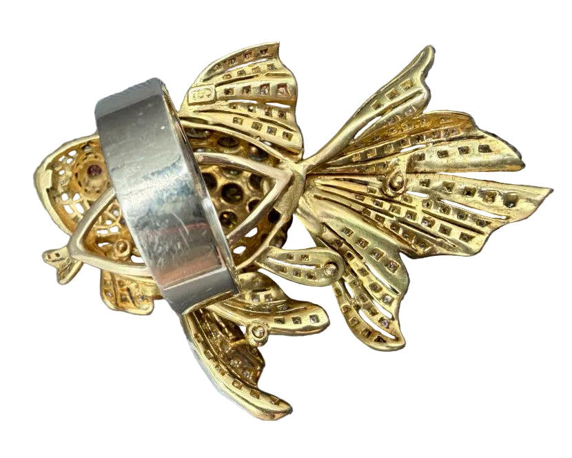 Italian 18K Gold Betta Fish Ring with Yellow Sapphires, Diamonds &amp; Ruby