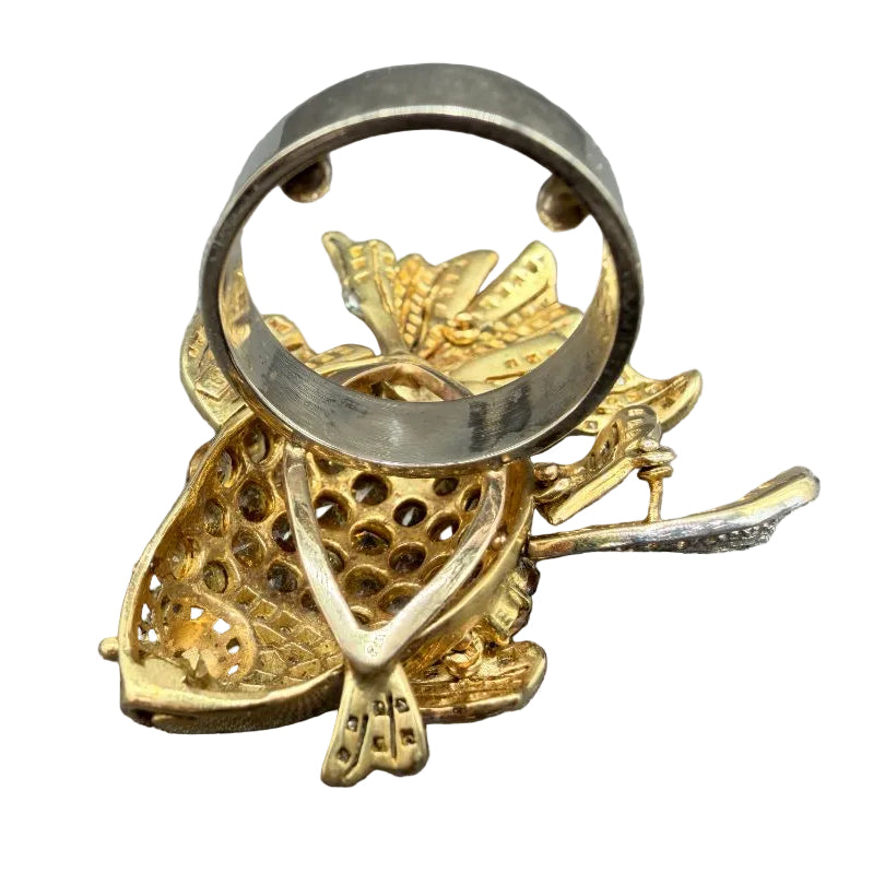 Italian 18K Gold Betta Fish Ring with Yellow Sapphires, Diamonds &amp; Ruby
