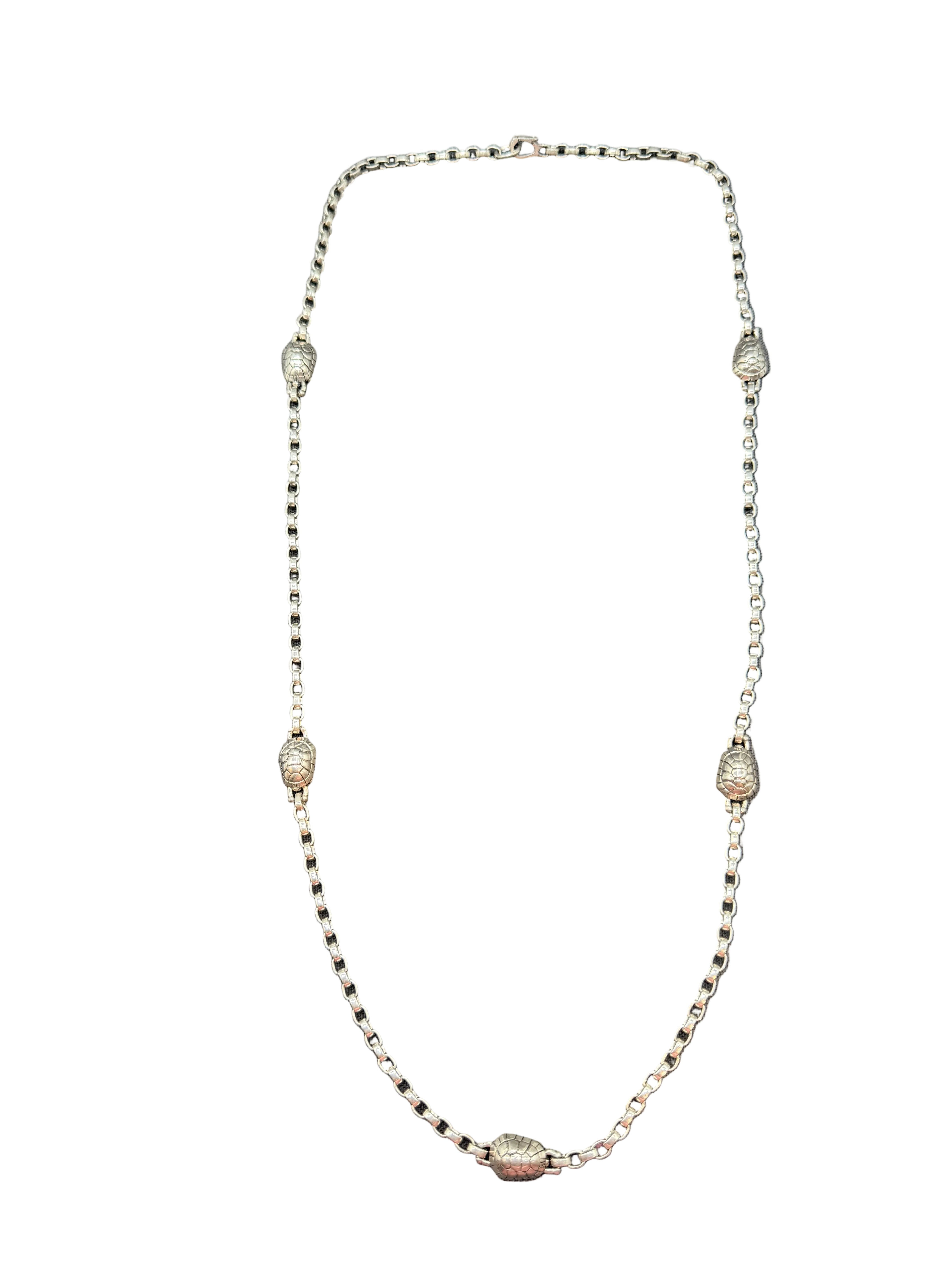 1998 Barry Kieselstein-Cord Sterling Silver Rolo Chain Necklace with Five Turtle Spacers
