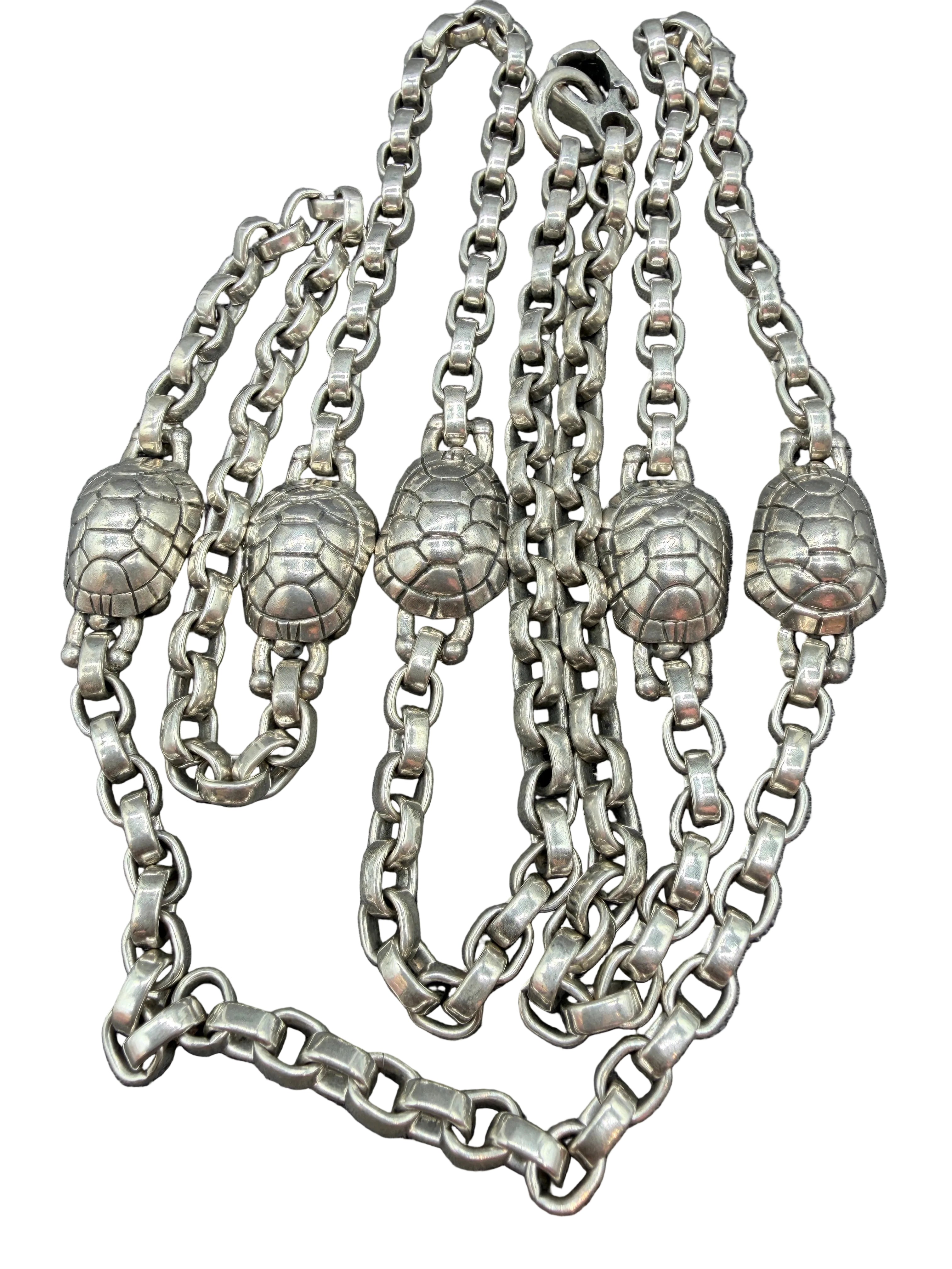 1998 Barry Kieselstein-Cord Sterling Silver Rolo Chain Necklace with Five Turtle Spacers