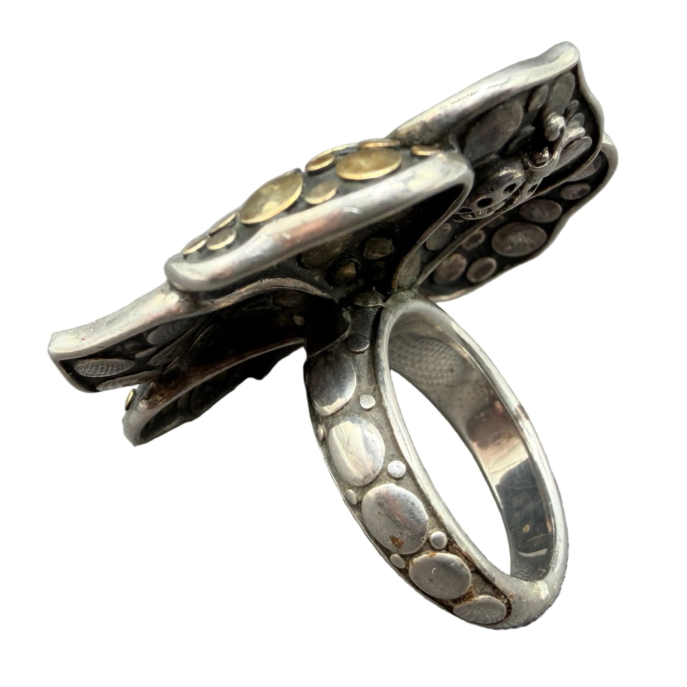 1990s John Hardy Ayu Frangipani Flower Ring in Sterling Silver & 18K Gold