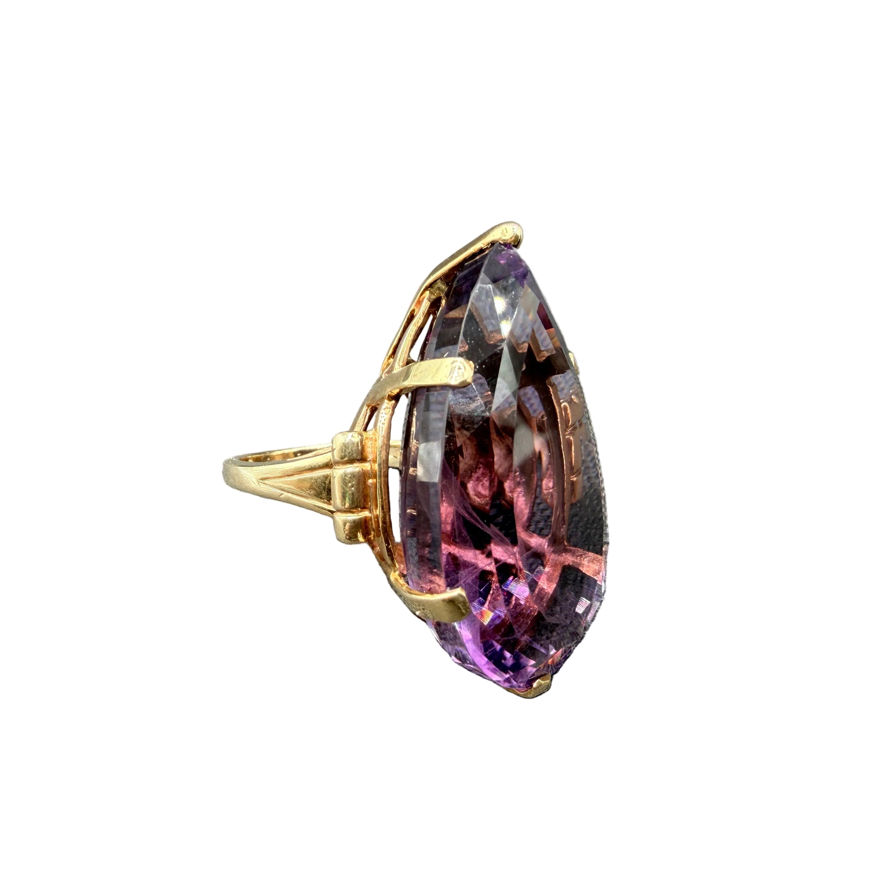 1980s 14K Gold Pear-Shaped Amethyst Cocktail Ring