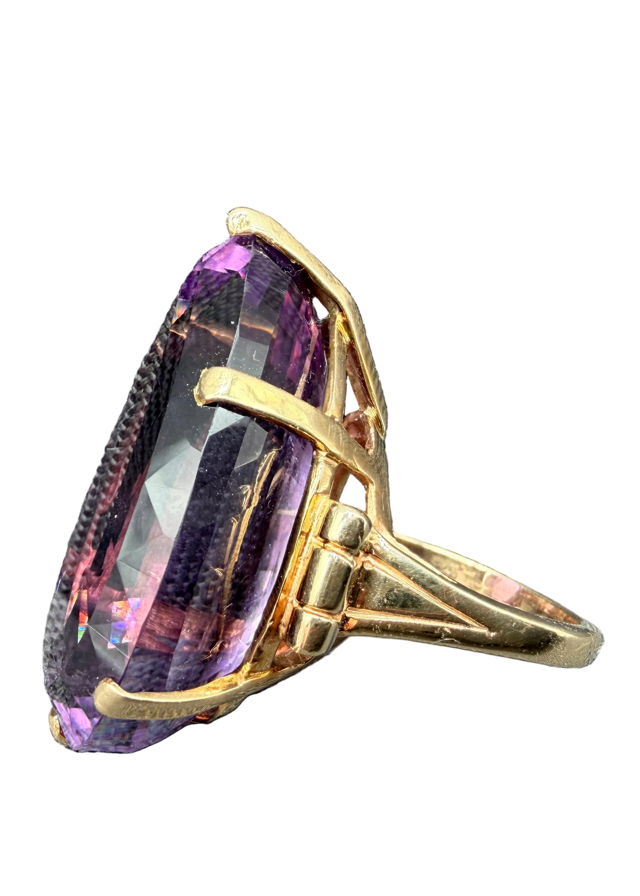 1980s 14K Gold Pear-Shaped Amethyst Cocktail Ring