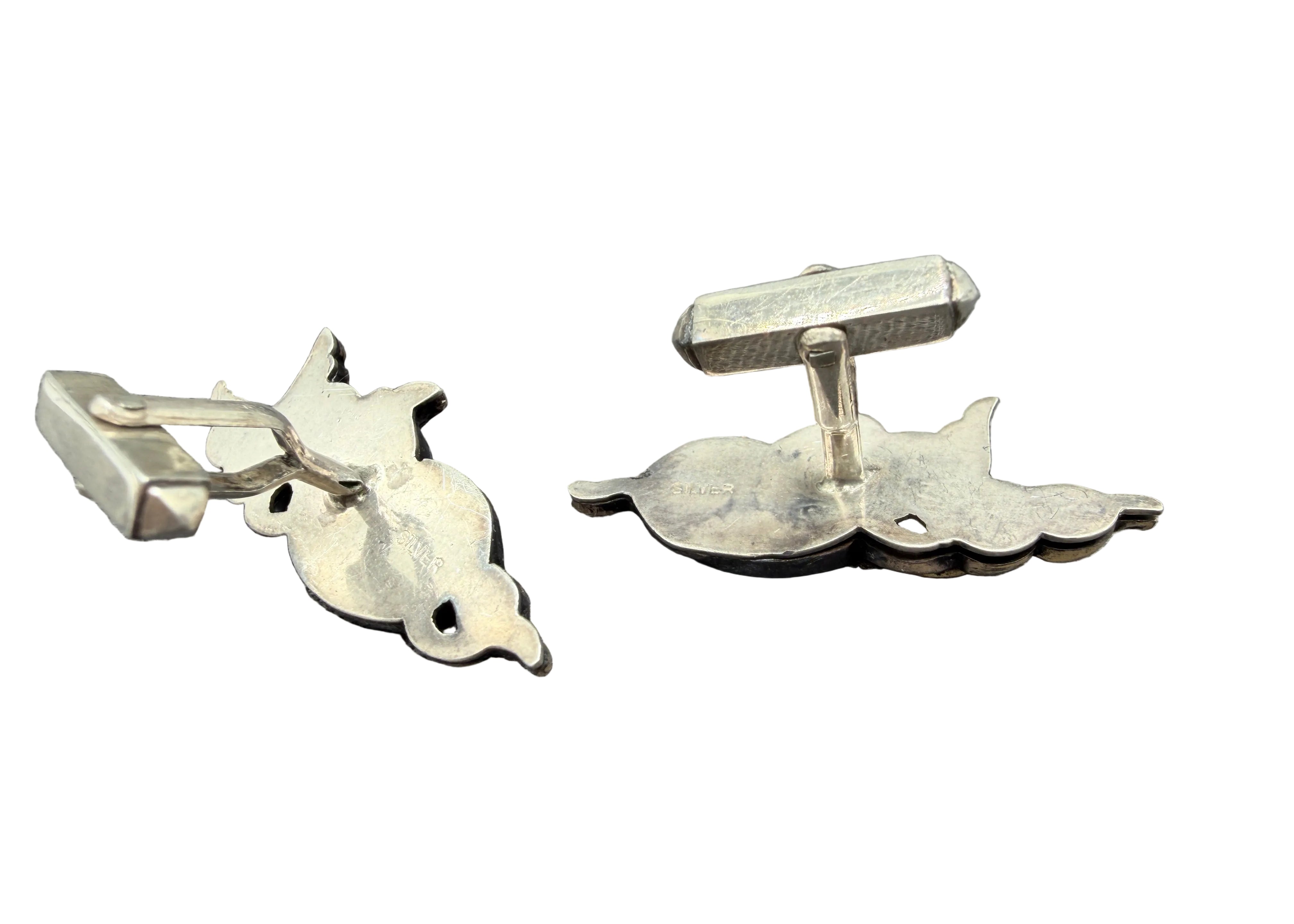 Antique c. 1880 Japanese Shakudō Menuki Samurai Helmet Cufflinks