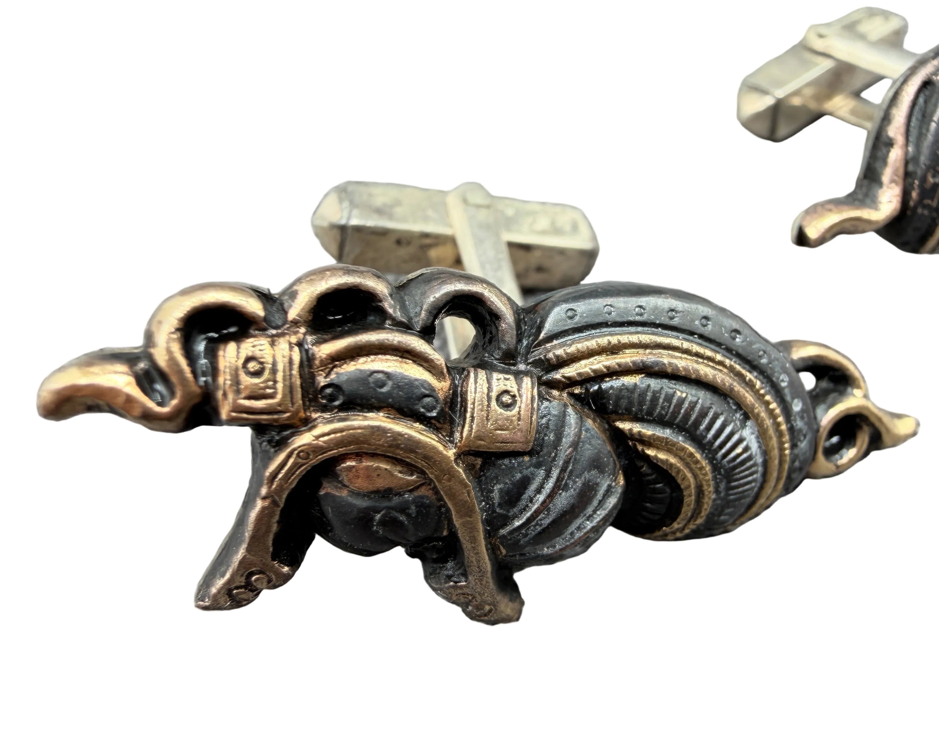 Antique c. 1880 Japanese Shakudō Menuki Samurai Helmet Cufflinks