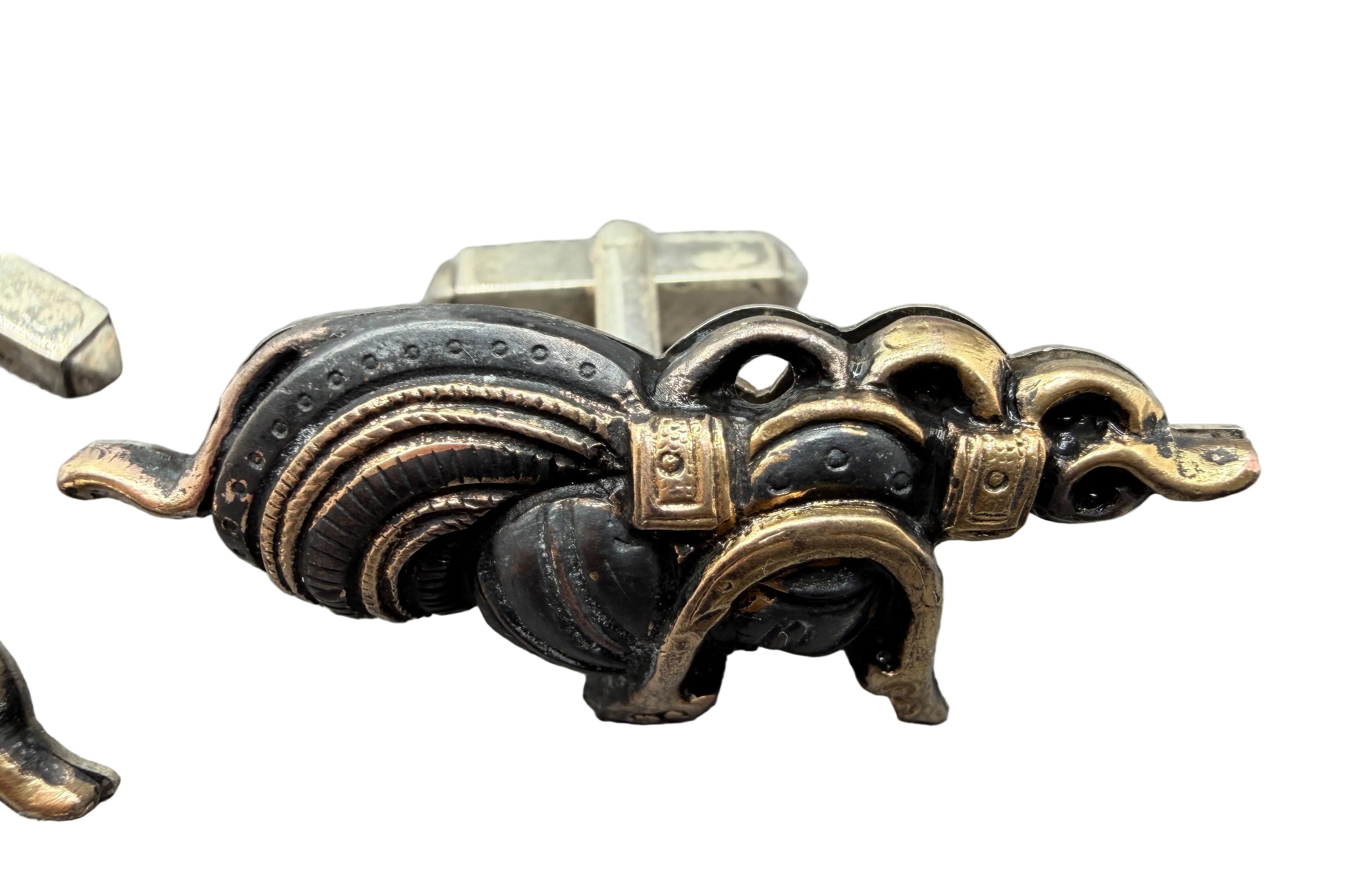Antique c. 1880 Japanese Shakudō Menuki Samurai Helmet Cufflinks