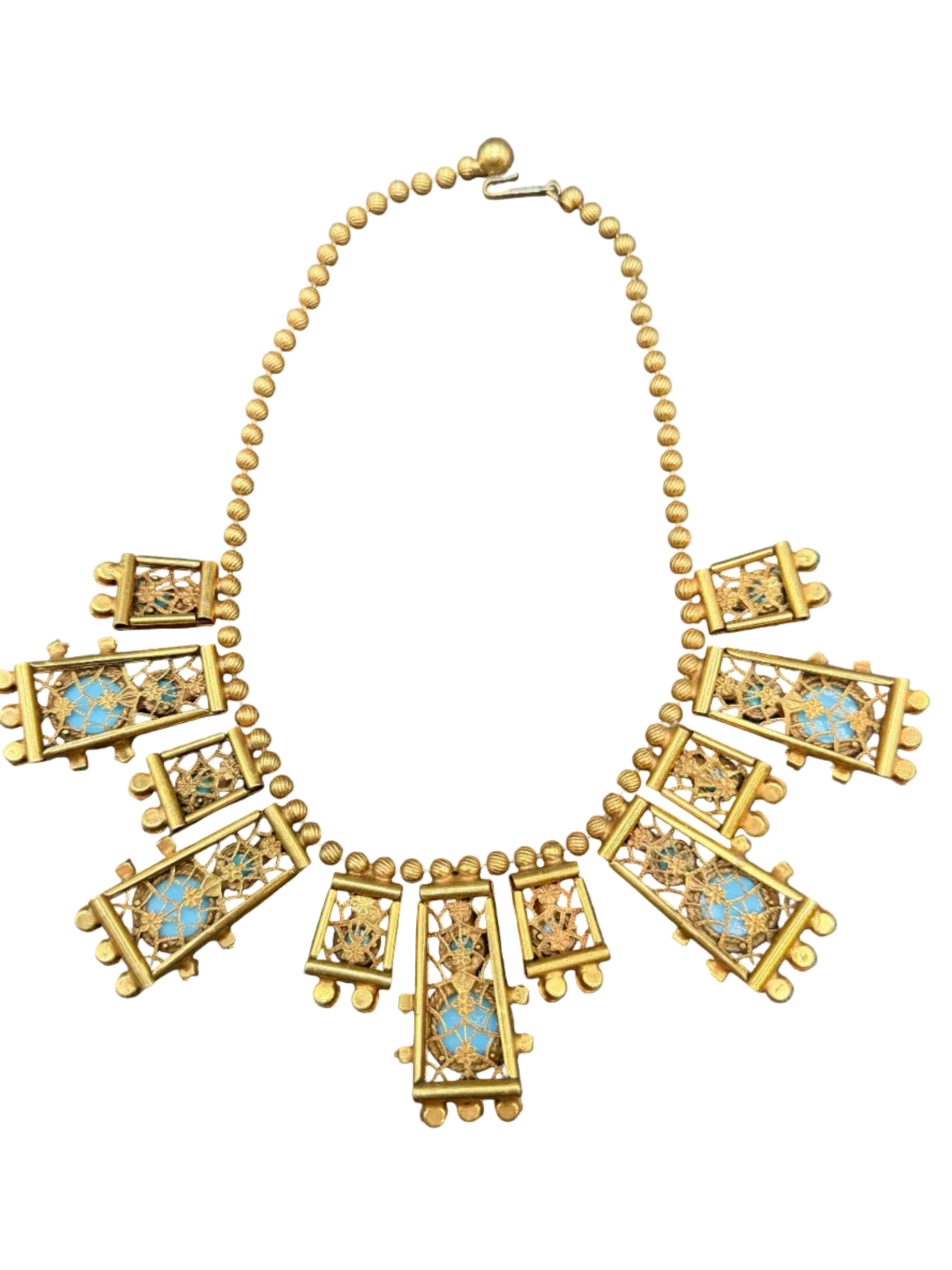 Rare 1970s Juliana by DeLizza & Elster "Moroccan Matrix" Bib Necklace with Turquoise &amp; Coral Beads