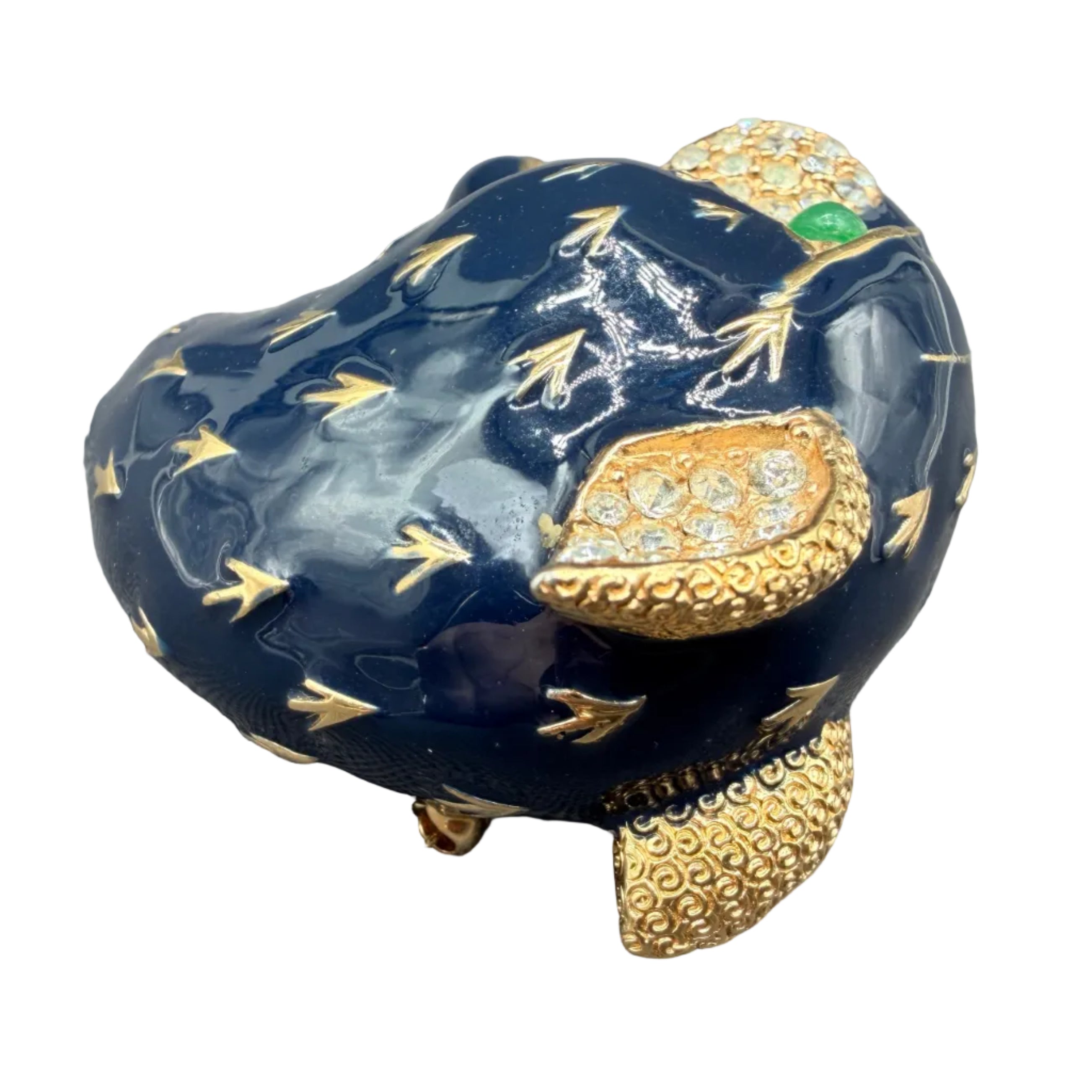 1980s Ciner Swarovski Crystal & Navy Blue Enamel Leopard Brooch