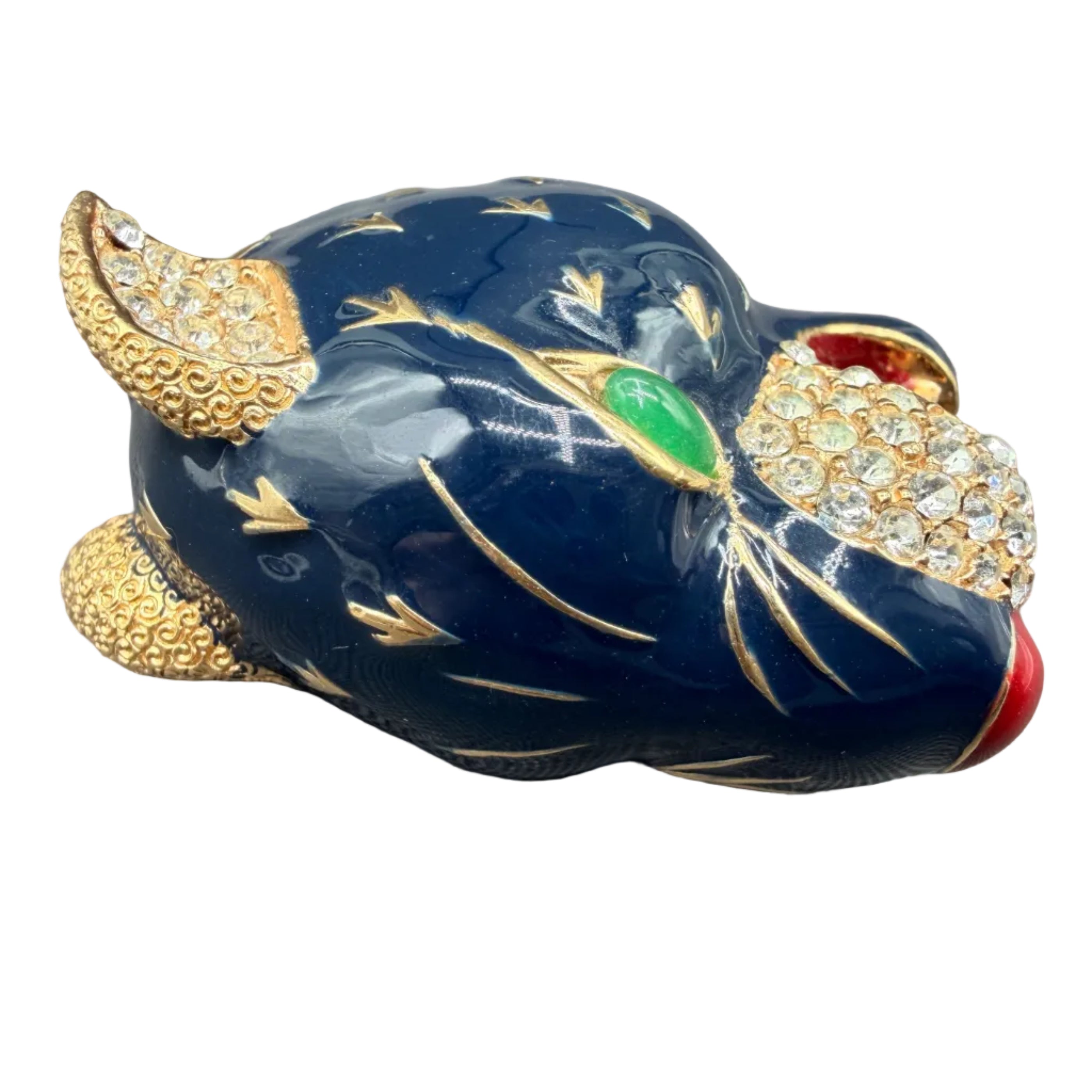 1980s Ciner Swarovski Crystal & Navy Blue Enamel Leopard Brooch