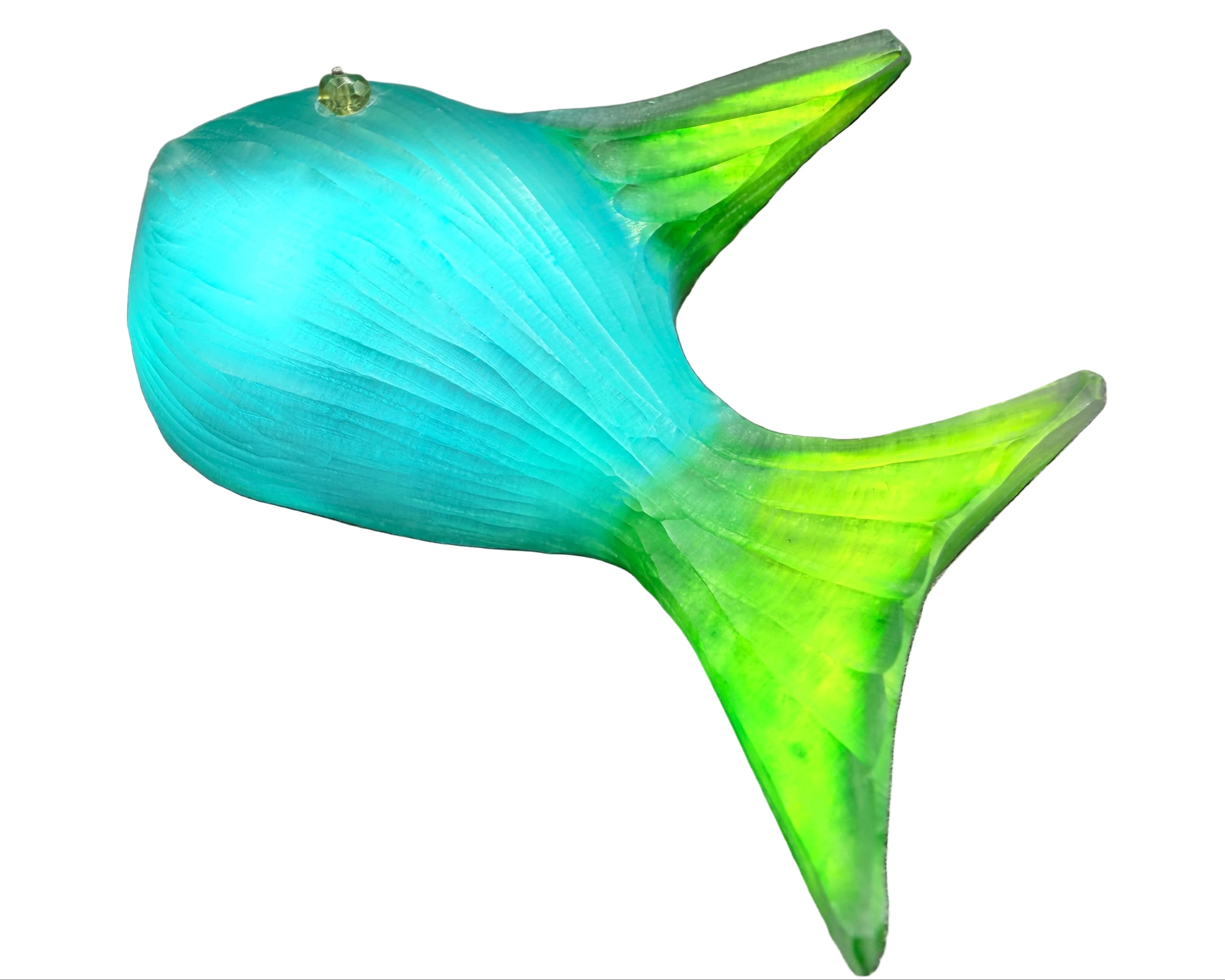 Rare Handmade Vintage Alexis Bittar Teal & Green Lucite Fish Brooch