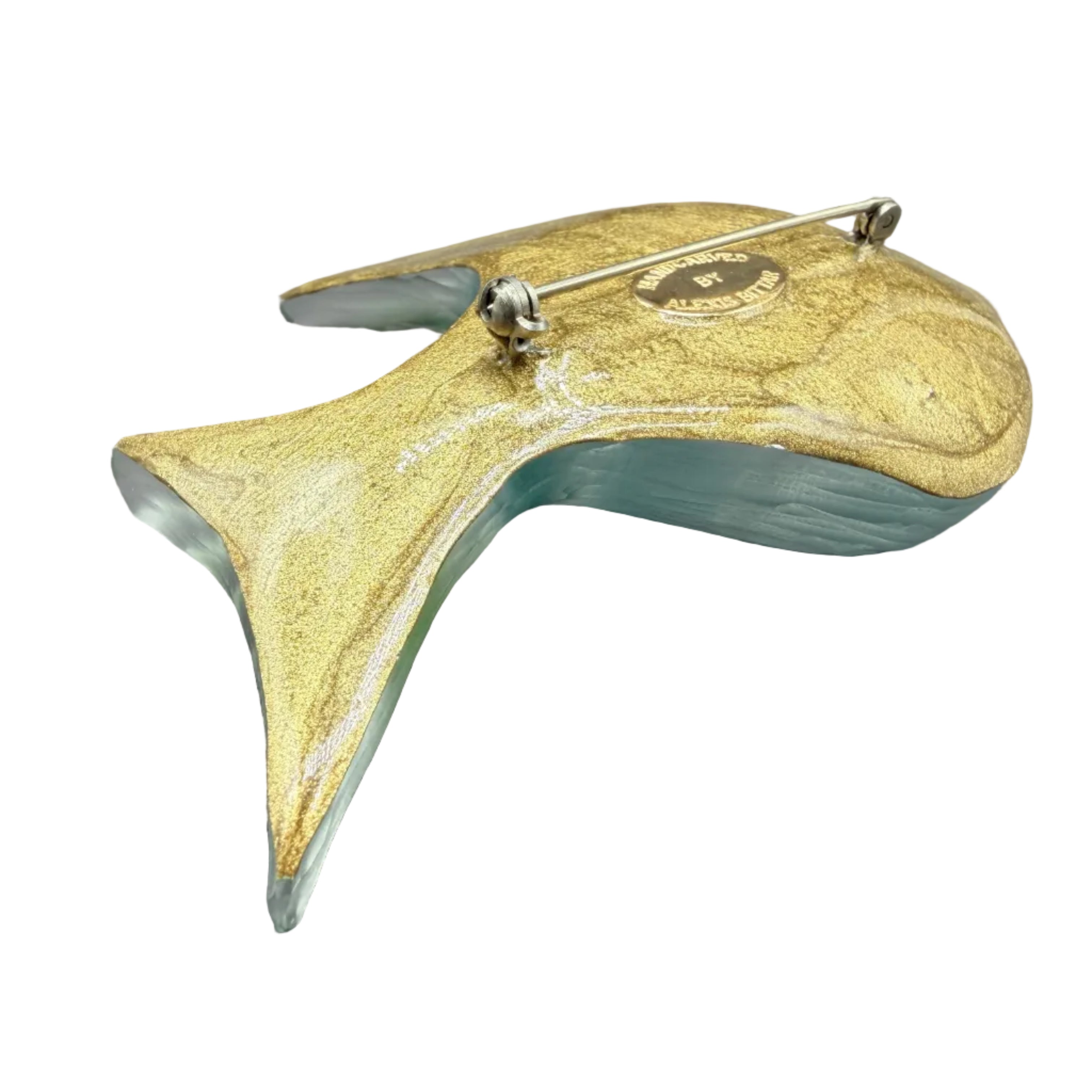 Rare Handmade Vintage Alexis Bittar Teal & Green Lucite Fish Brooch