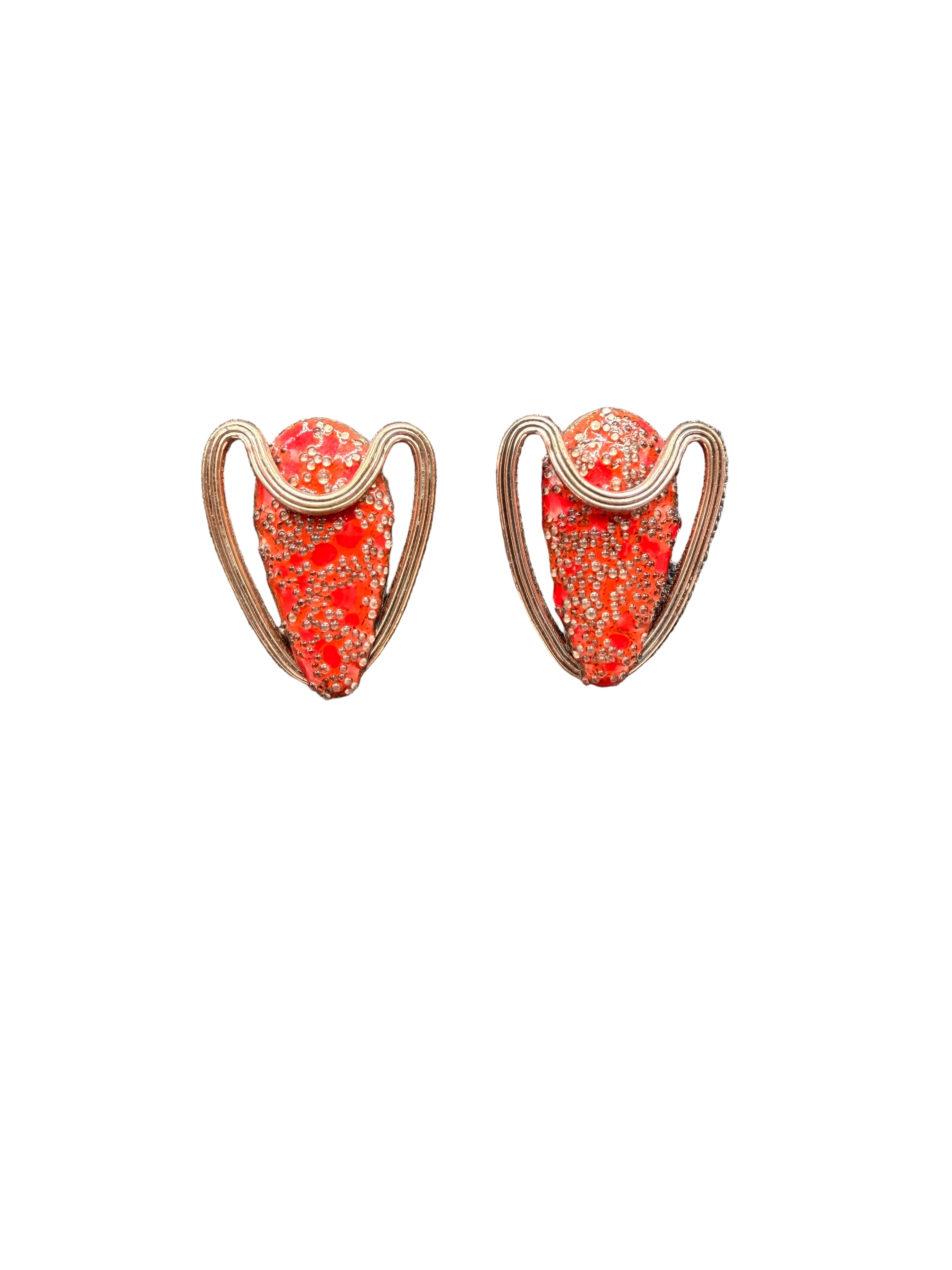 1950s Matisse Copper Mid-Century Modern Earrings with Red Enamel