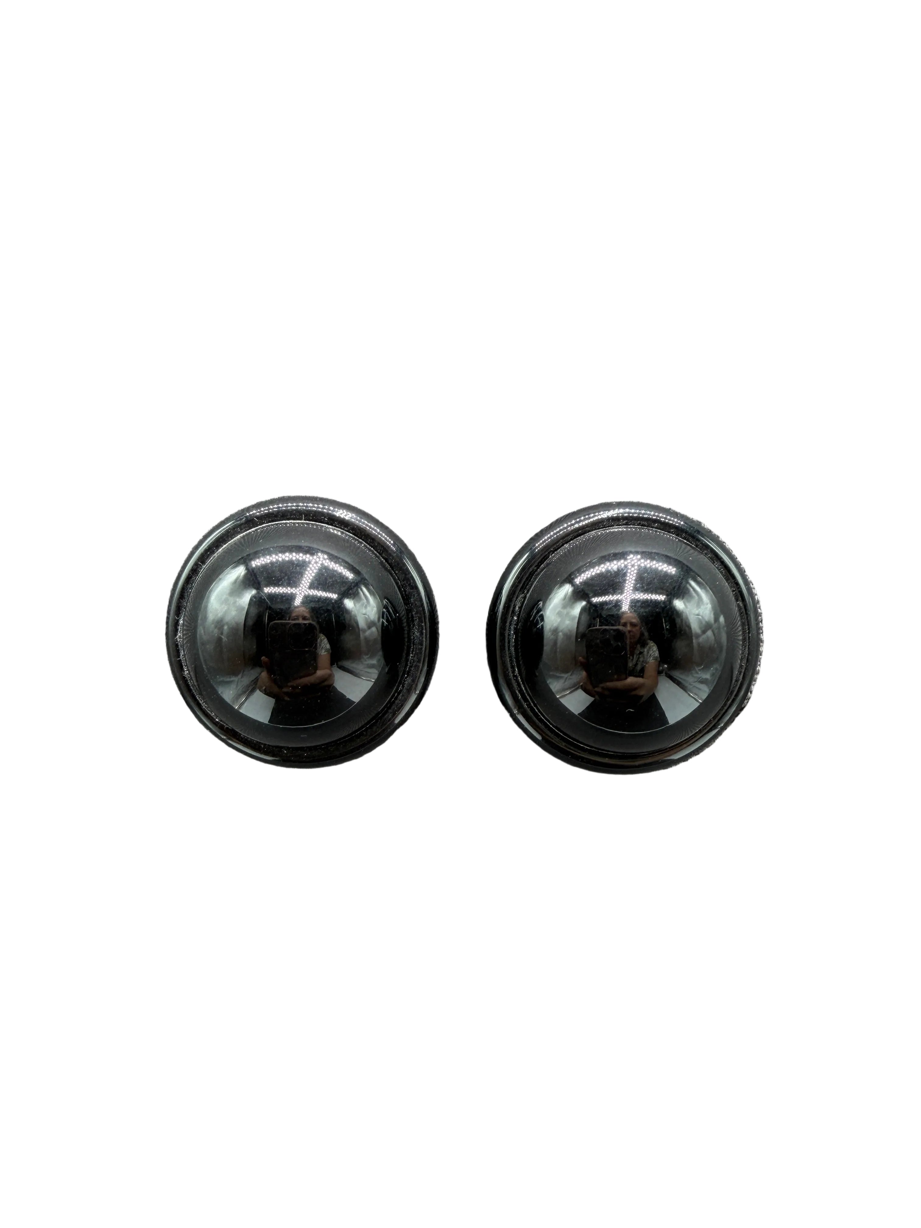 1970s Angela Caputi Black Lucite Disc Earrings with Black Cabochon Tops