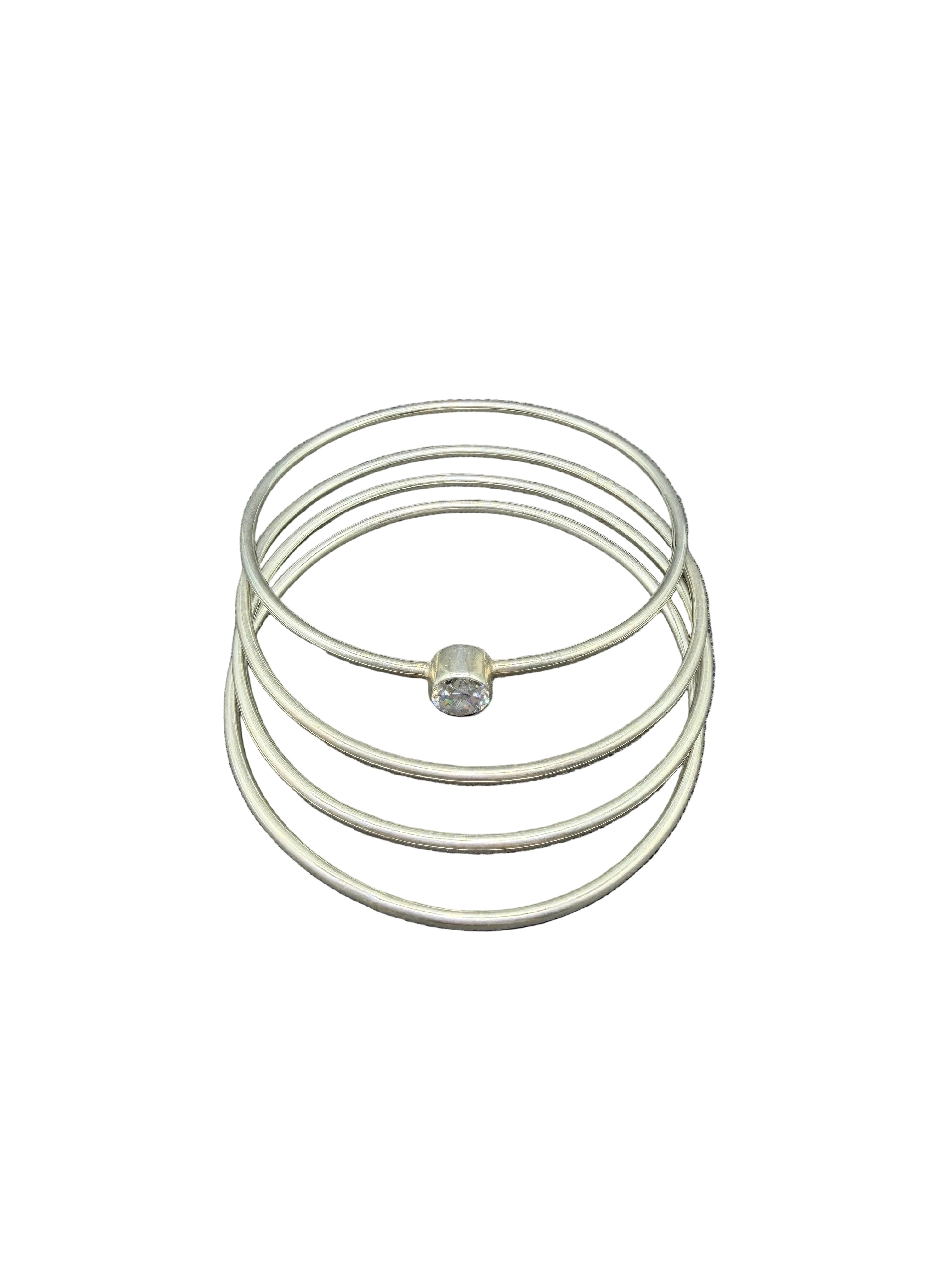 1980s Sterling Silver S4 Bangle with Faceted Crystal Accent