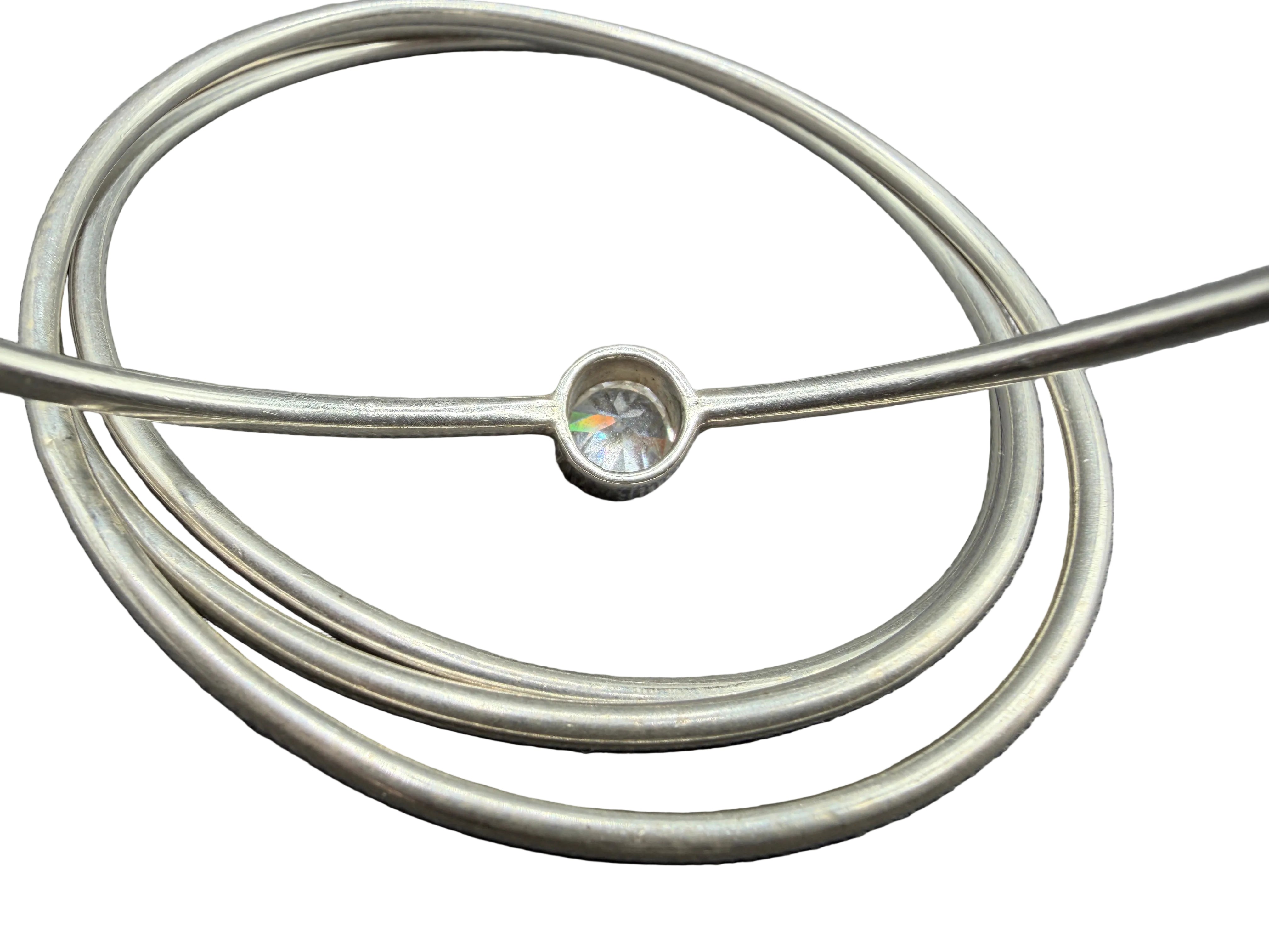 1980s Sterling Silver S4 Bangle with Faceted Crystal Accent