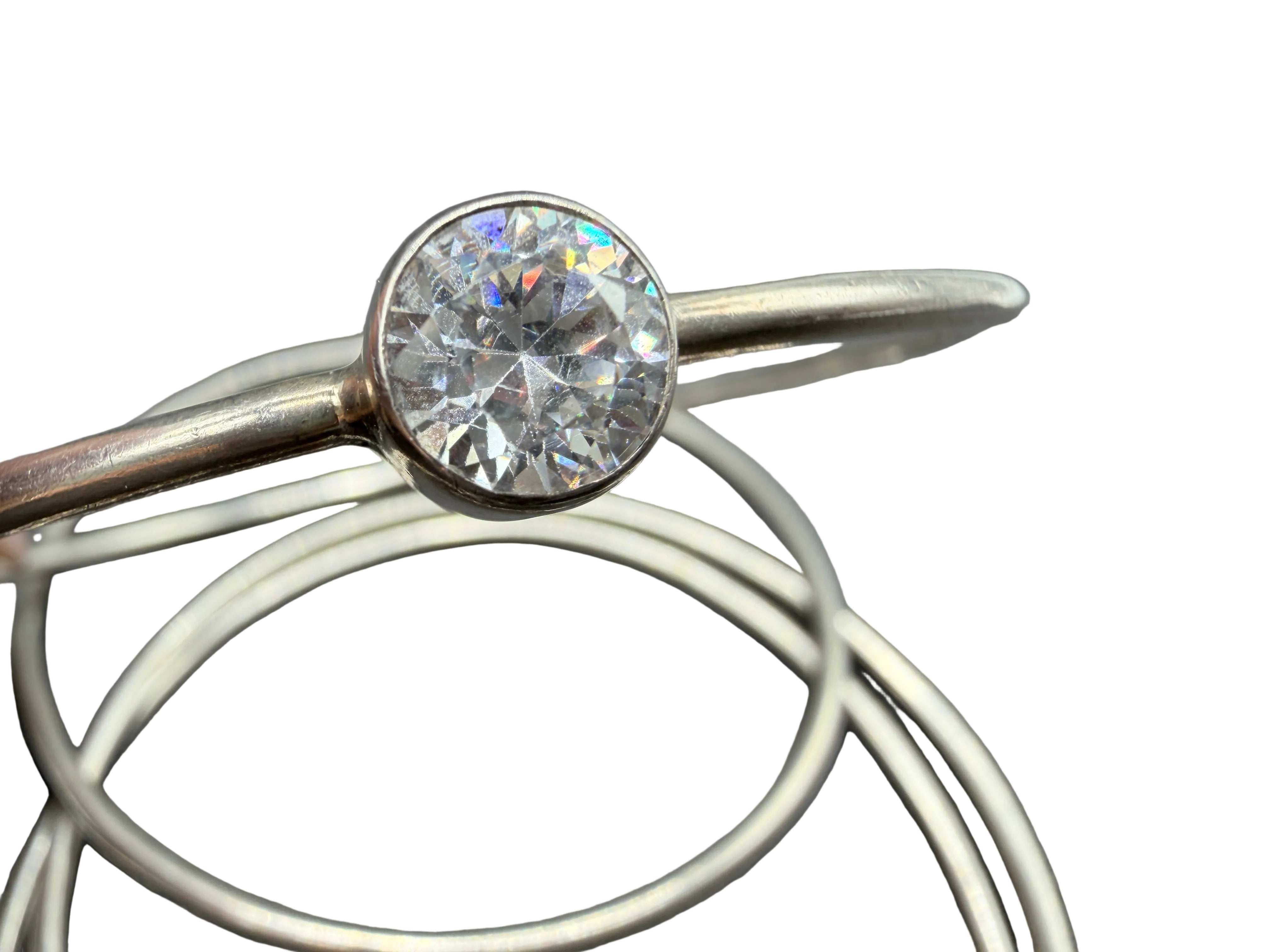 1980s Sterling Silver S4 Bangle with Faceted Crystal Accent