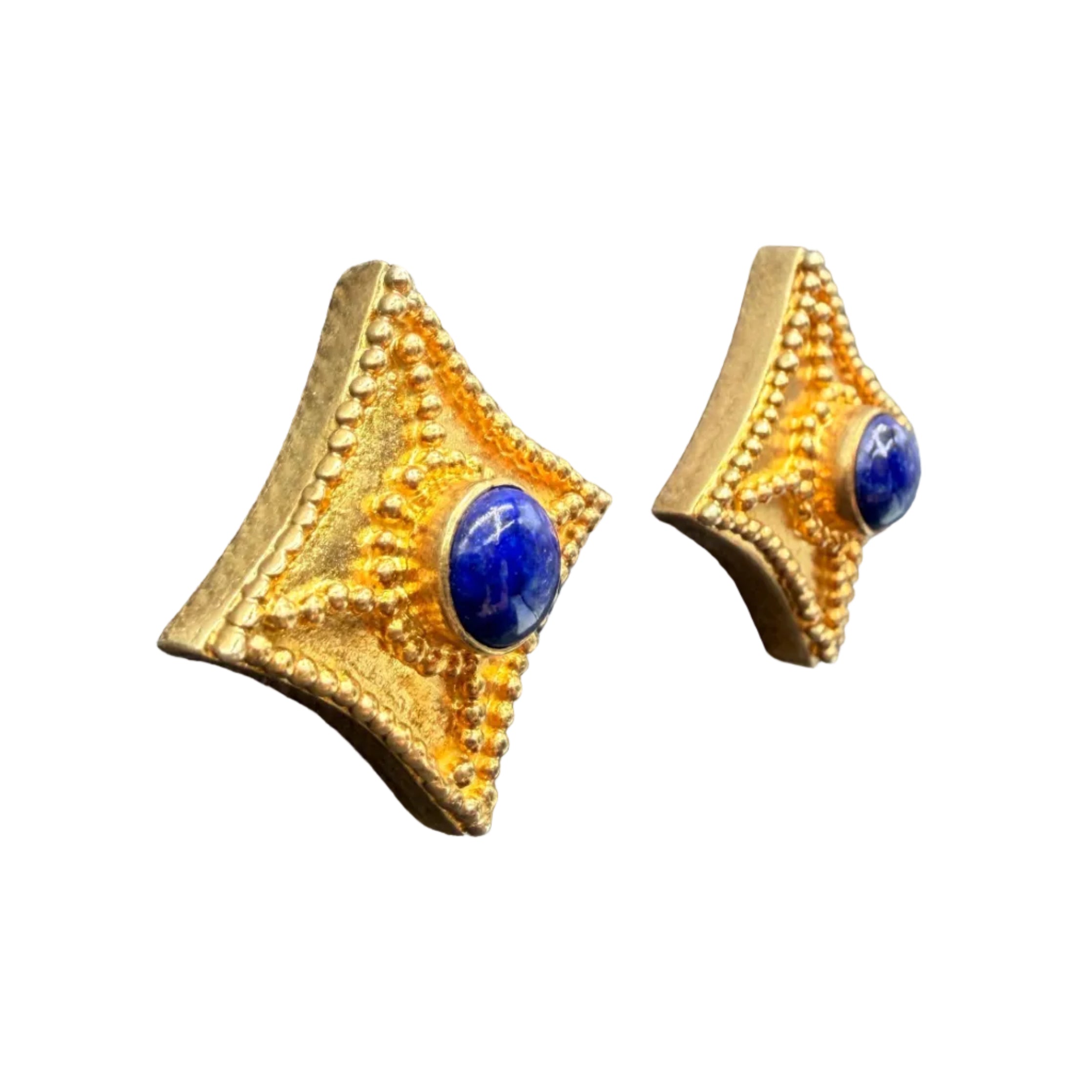 1980s MMANY 24K Gold-Plated "Princess Necklace Suite" Reproduction Necklace & Earring Set Inspired by the Sui Dynasty (581–617 AD) with Genuine Pearls, Lapis & Carnelian