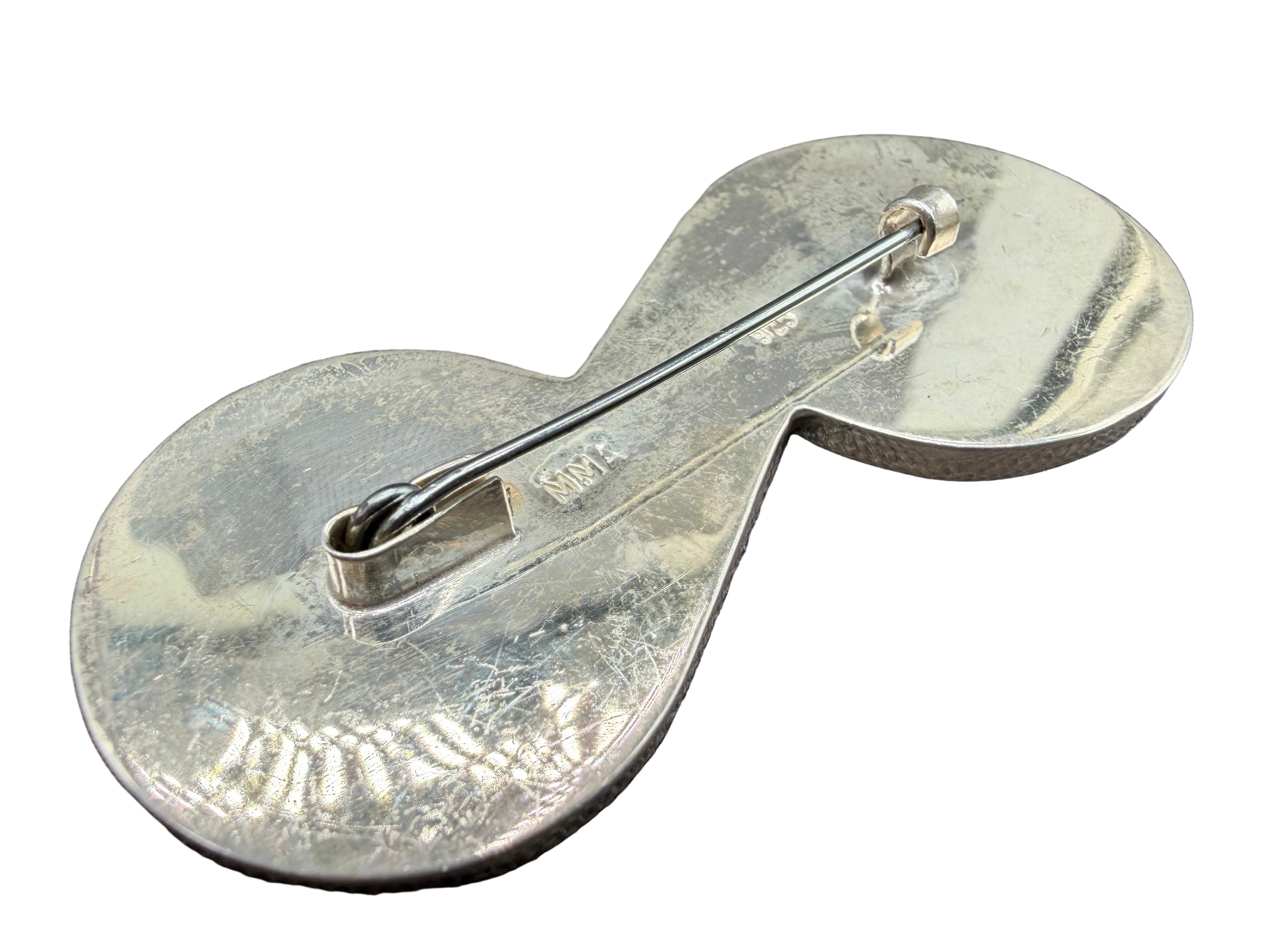 1980s Sterling Silver MMA Egyptian Revival Infinity Brooch with Lapis Lazuli & Jasper
