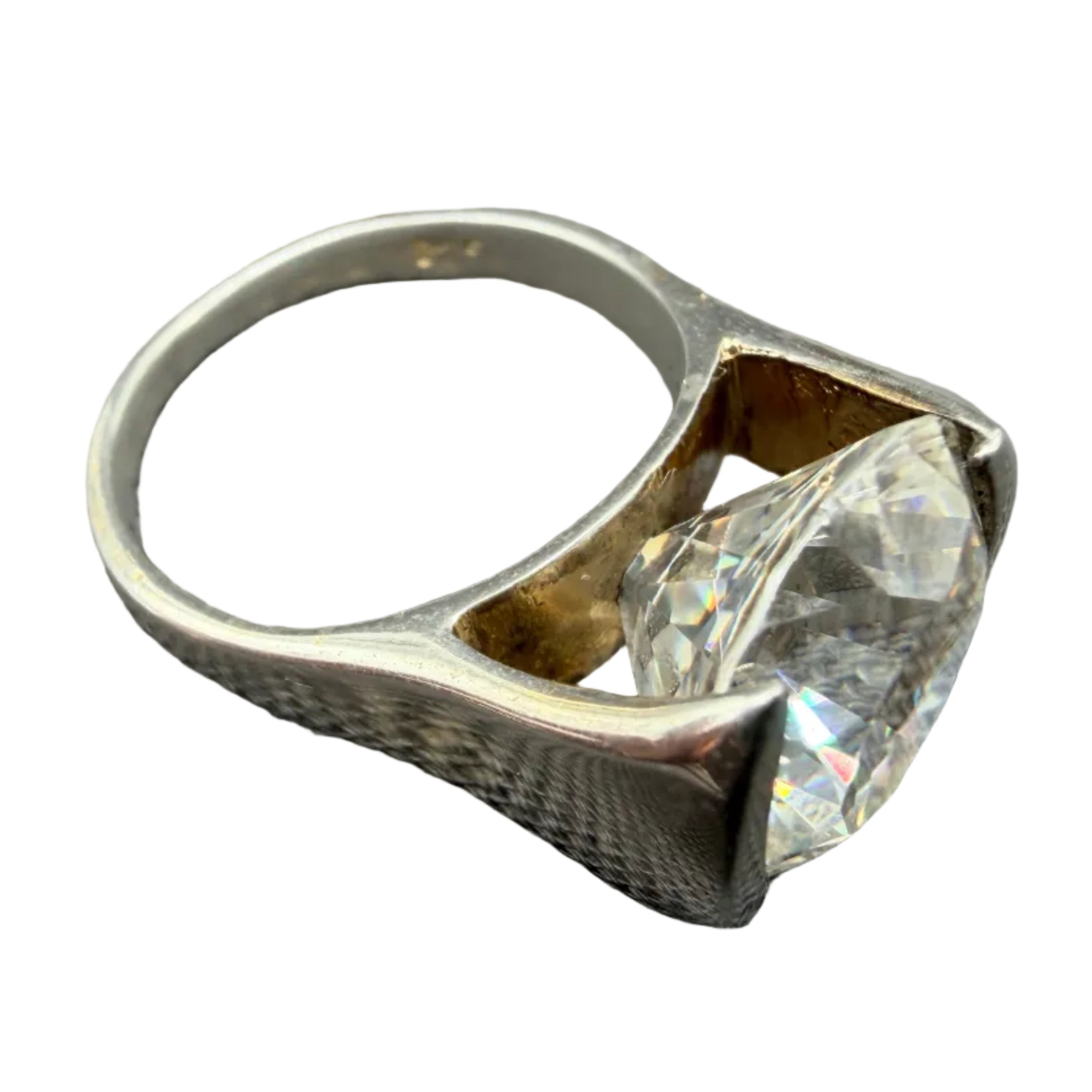 1970s Sterling Silver 925 Ring with Freestanding Swarovski Crystal