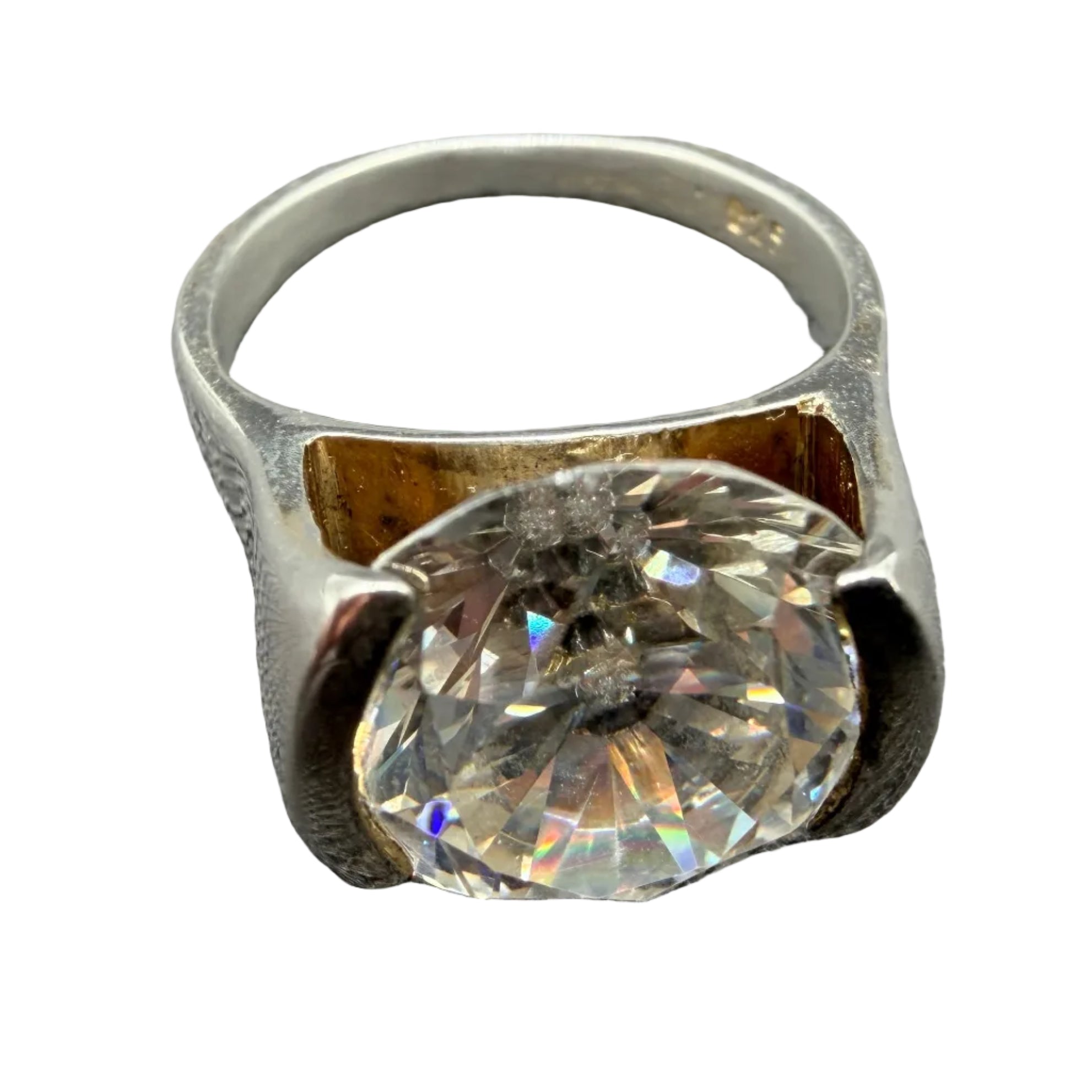 1970s Sterling Silver 925 Ring with Freestanding Swarovski Crystal