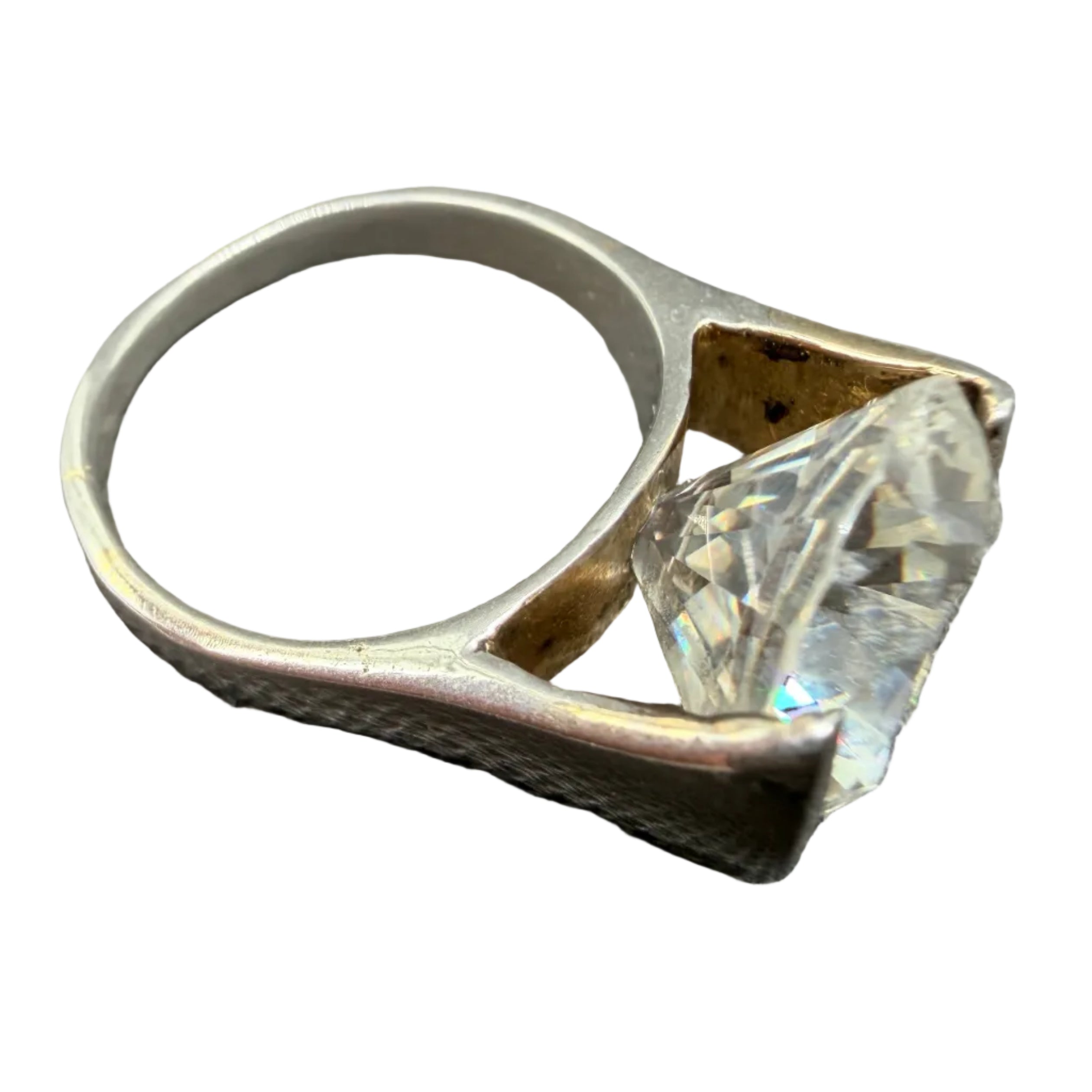 1970s Sterling Silver 925 Ring with Freestanding Swarovski Crystal