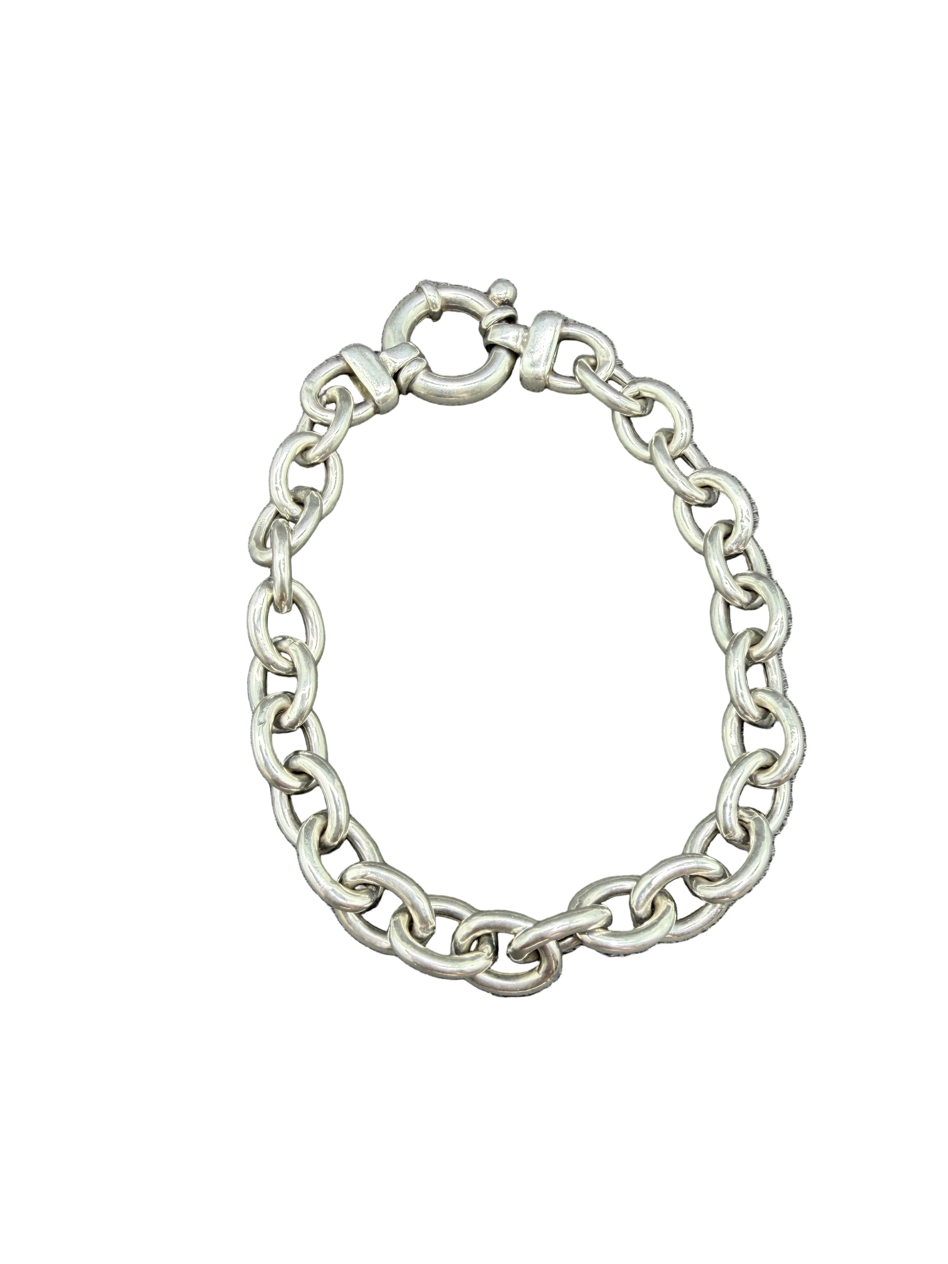1970s Helen Andrews Sterling Silver Chunky Oval Link Bracelet, Made in Italy